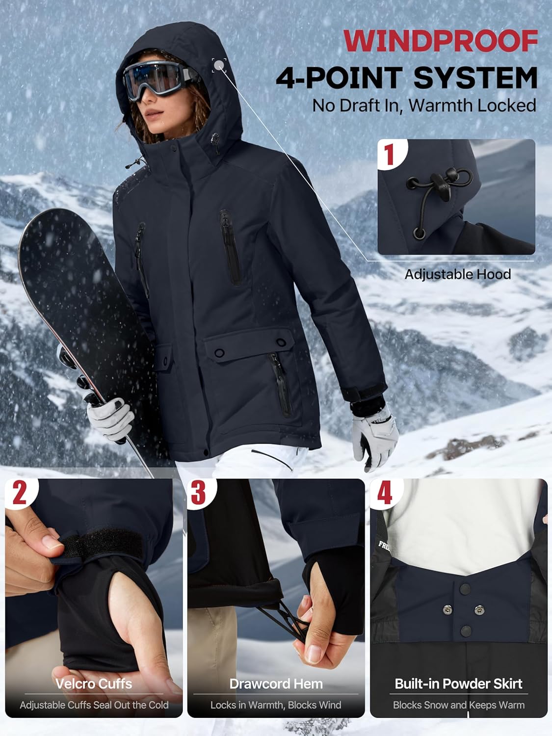FREE SOLDIER Women's Waterproof Ski Snow Jacket Warm Fleece Lined Winter Rain Jacket with Hood Fully Taped Seams - Image 5