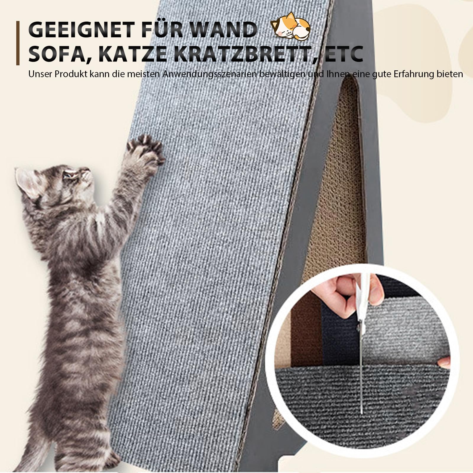Selbstklebende Kratzmatte Für Katzen - 200x40 Cm, Schützt Möbel Und Fördert Den Kratzinstinkt