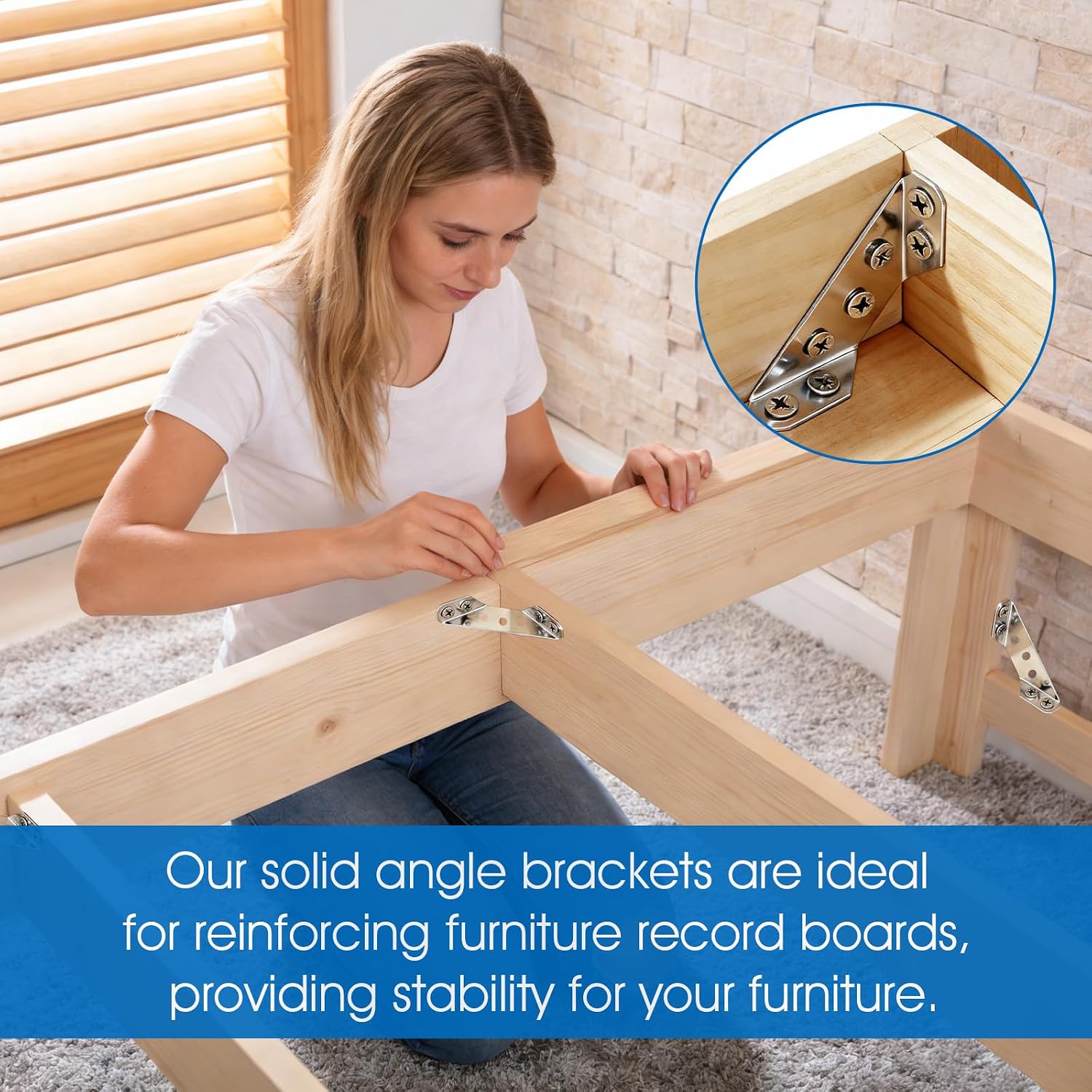 20-Piece Stainless Steel L-Shaped Wooden Brackets Set: 1.1 x 2.5 x 0.7 Inches, Polished, Corner Mount, 108 Screws, Ideal for Furniture, Shelves, Cabinets, Tables & Chairs