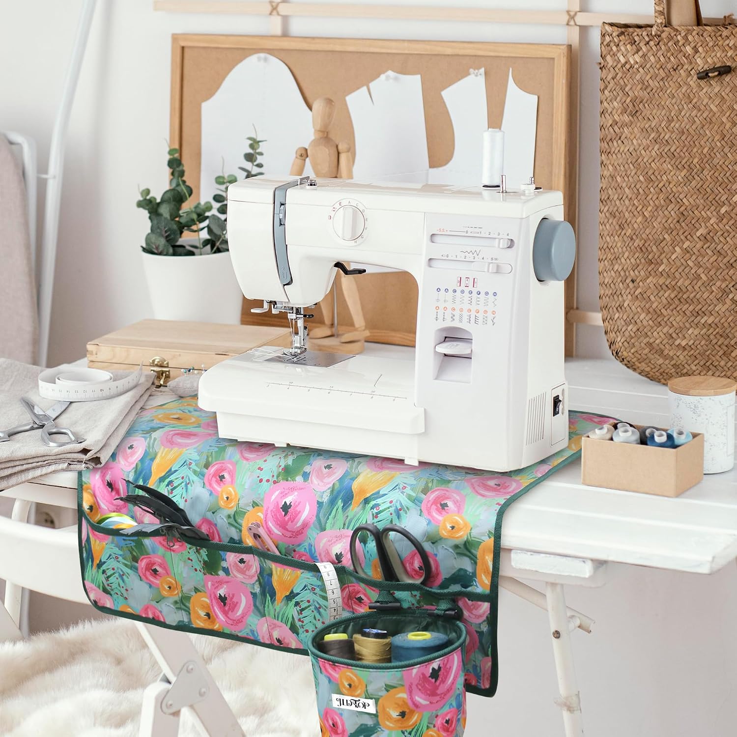 Sewing Machine Mat for Table, Non-Slip Pad with Pockets