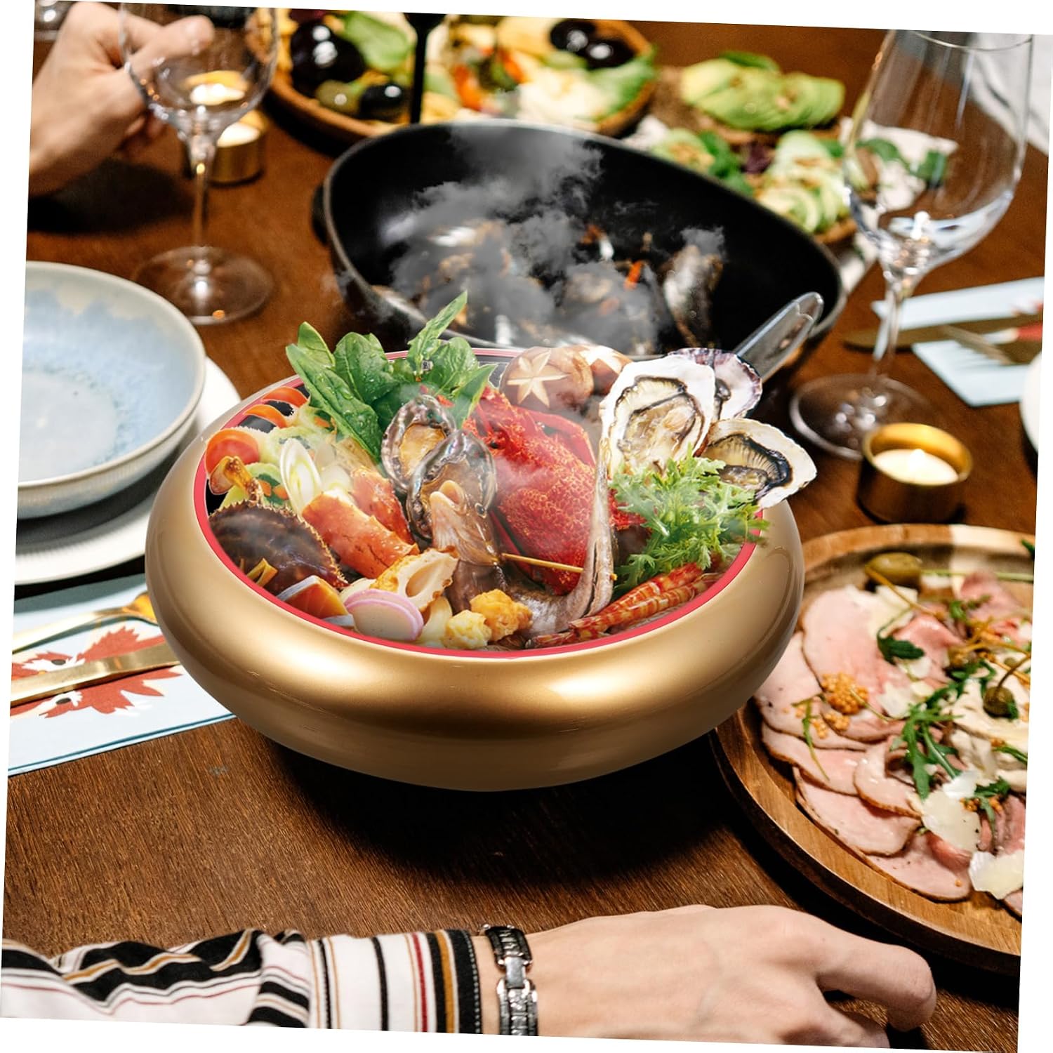 Garneck Japanese Round Sashimi Serving Plate Gold Accent Sushi Tray for Salmon Sushi and More for Home Restaurant and Hotel Use