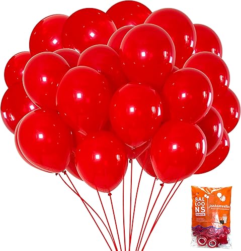 Jonhamwelbor - 70globos de fiesta, de 12pulgadas, de color rojo y de látex para decoración de bodas, cumpleaños de niños y Día de San Valentín (con