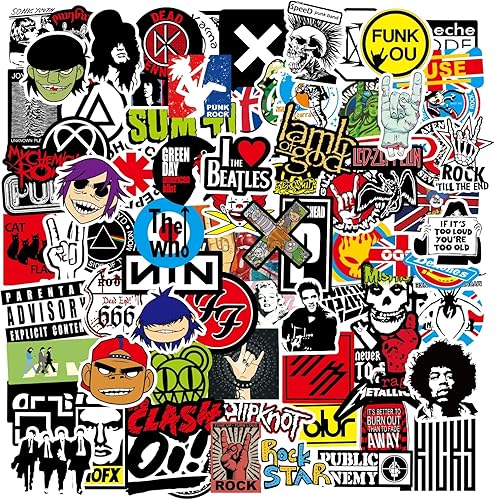 Miniatura 2 de 100 calcomanías para botellas de agua de la marca rock, banda mental, punk rock and roll, calcomanías de música para patinetas, portátiles,