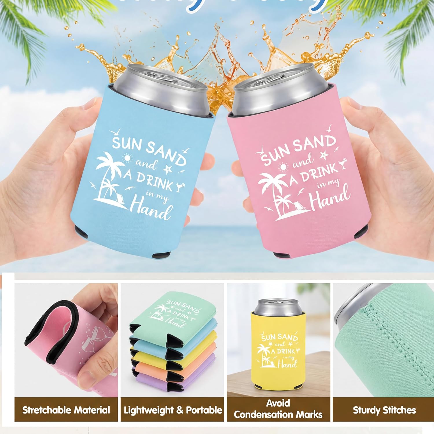 Chengu 6 Pcs 2026 Girl Trip Gift Beach Can Cooler, Sun Sand, Pastel image 2