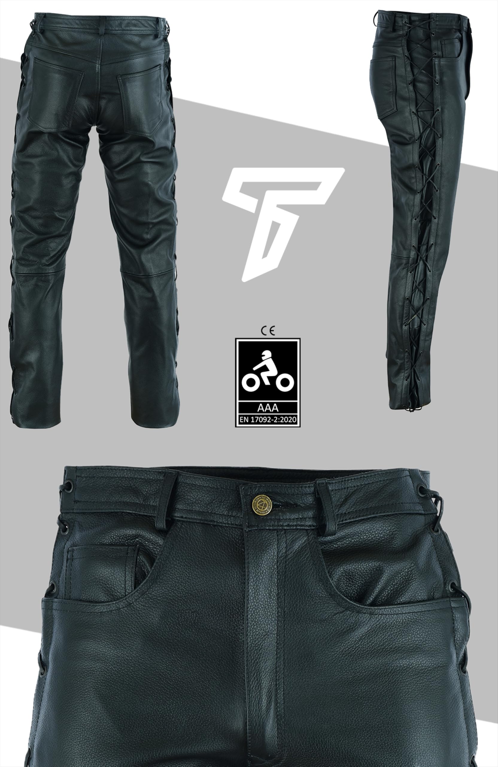 Texpeed Pantaloni da moto uomo invernali Estate con protezioni - Motociclista touring in pelle per moto da crociera con protezione autentica CE Armor (EN 1621-1) - Nero - 6XL