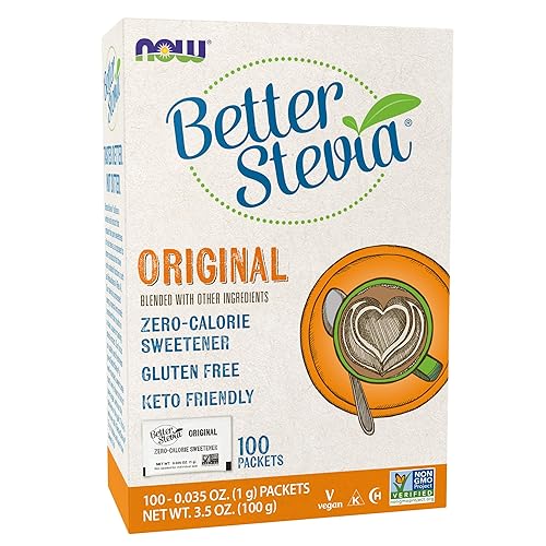 NOW Foods BetterStevia - Paquetes de edulcorantes granulados sin calorías, aptos para diabéticos, sin eritritol, 100 paquetes