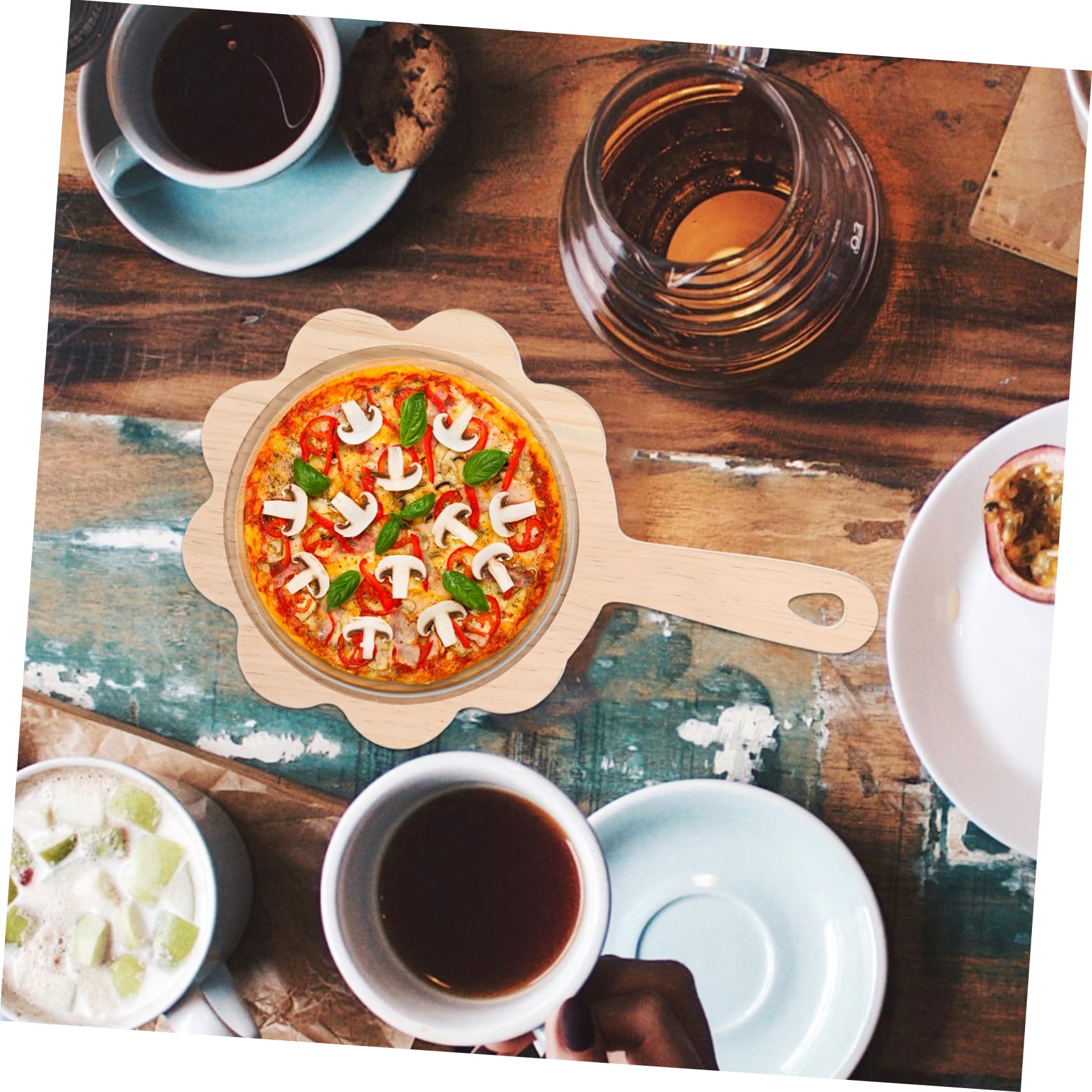 OFFSCH Wooden Pizza Peel Cheese Board Round Pizza Tray Peel Turner Multi-functional Bread Tray Kitchen Tool