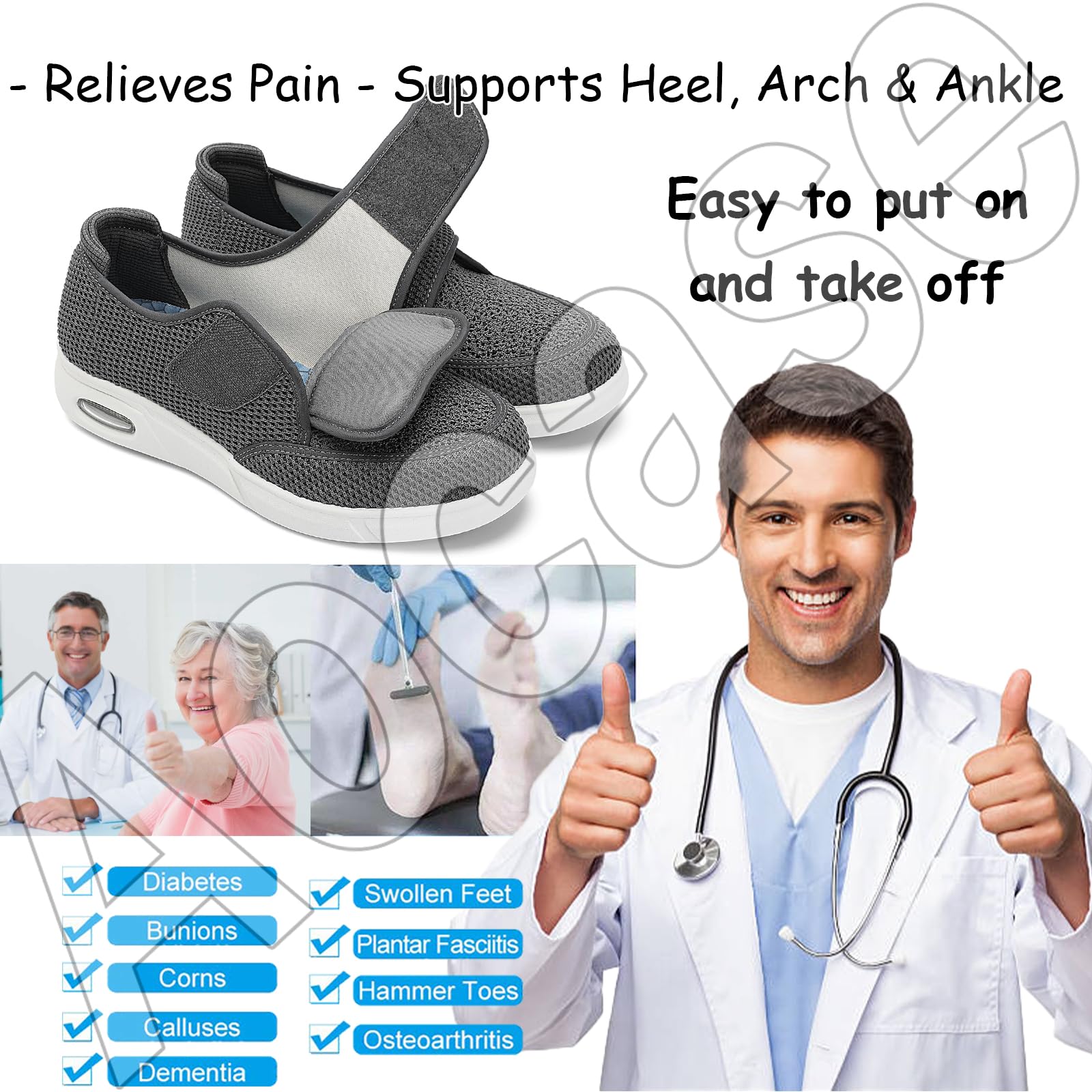 Zapatos para Pies Planos Hombre Zapatillas Cómodas Ancho Especial OrtopéDicos Caminar Adulto Sanitized Ajustable Edema hinchados Extra Ancha,Gris,45 EU