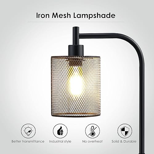 Miniatura 8 de BoostArea Lámpara de pie industrial, lámpara de pie con pantalla colgante de malla de hierro, bombilla LED de 6 W, lámpara de pie de granja de metal