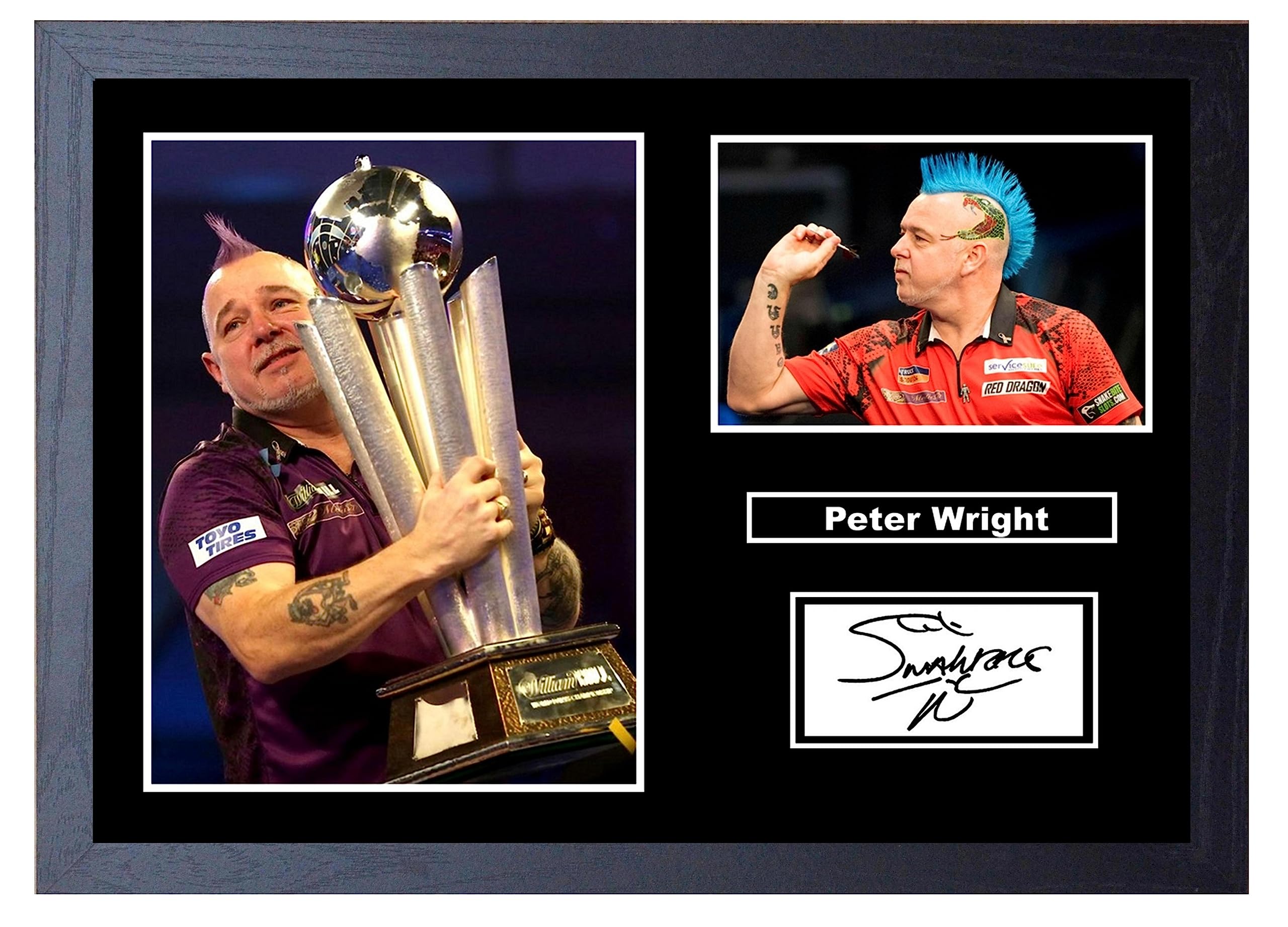 Stunning Quality Peter Wright Signed/Autographed Print. Darts (A4 Framed 34cm x 24cm)