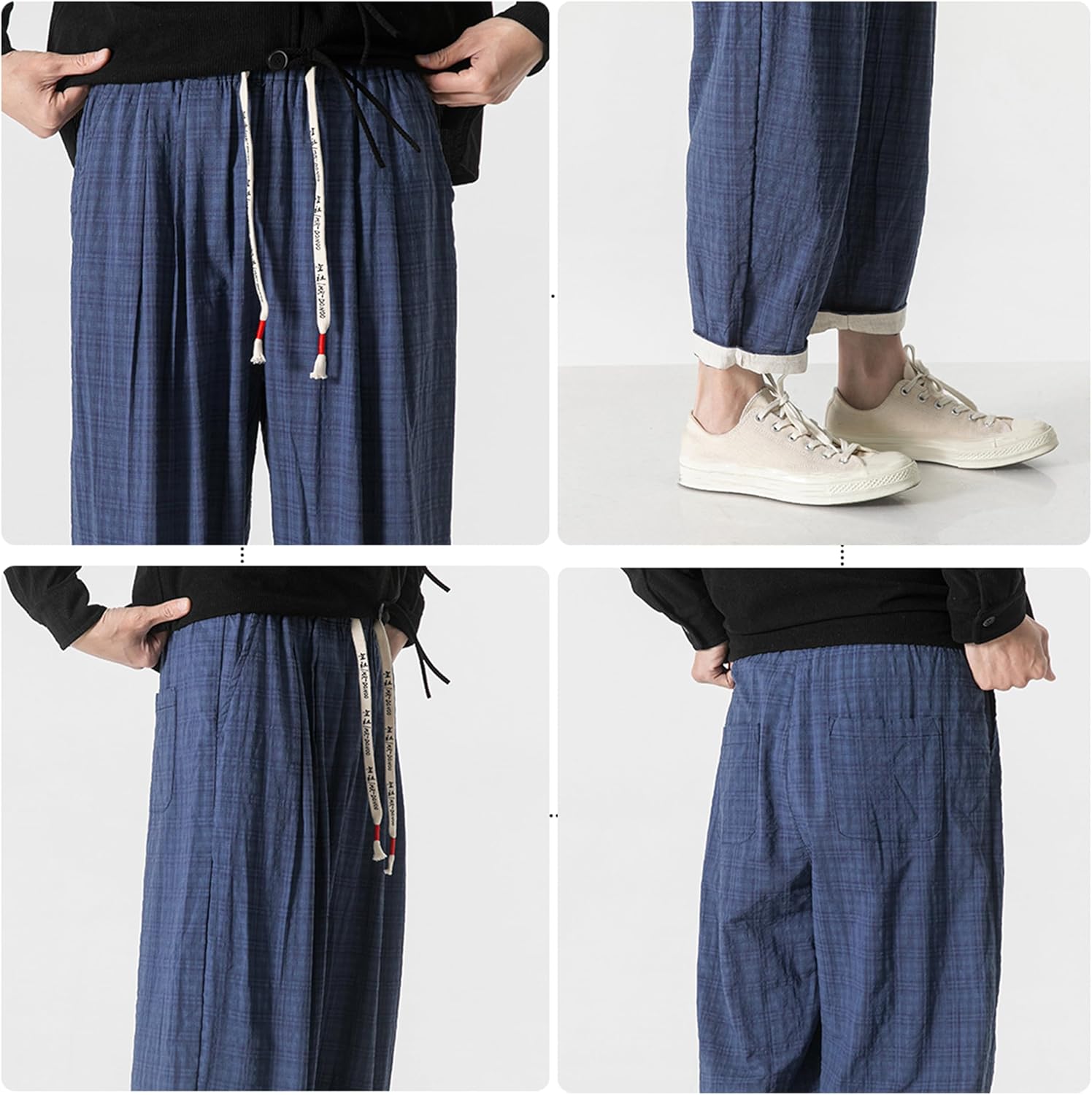 PRIJOUHE Men's Casual Capri Pants Elastic Waist Wide Leg Loose Baggy Harem Pants Breathable Summer Beach Pant - Image 7