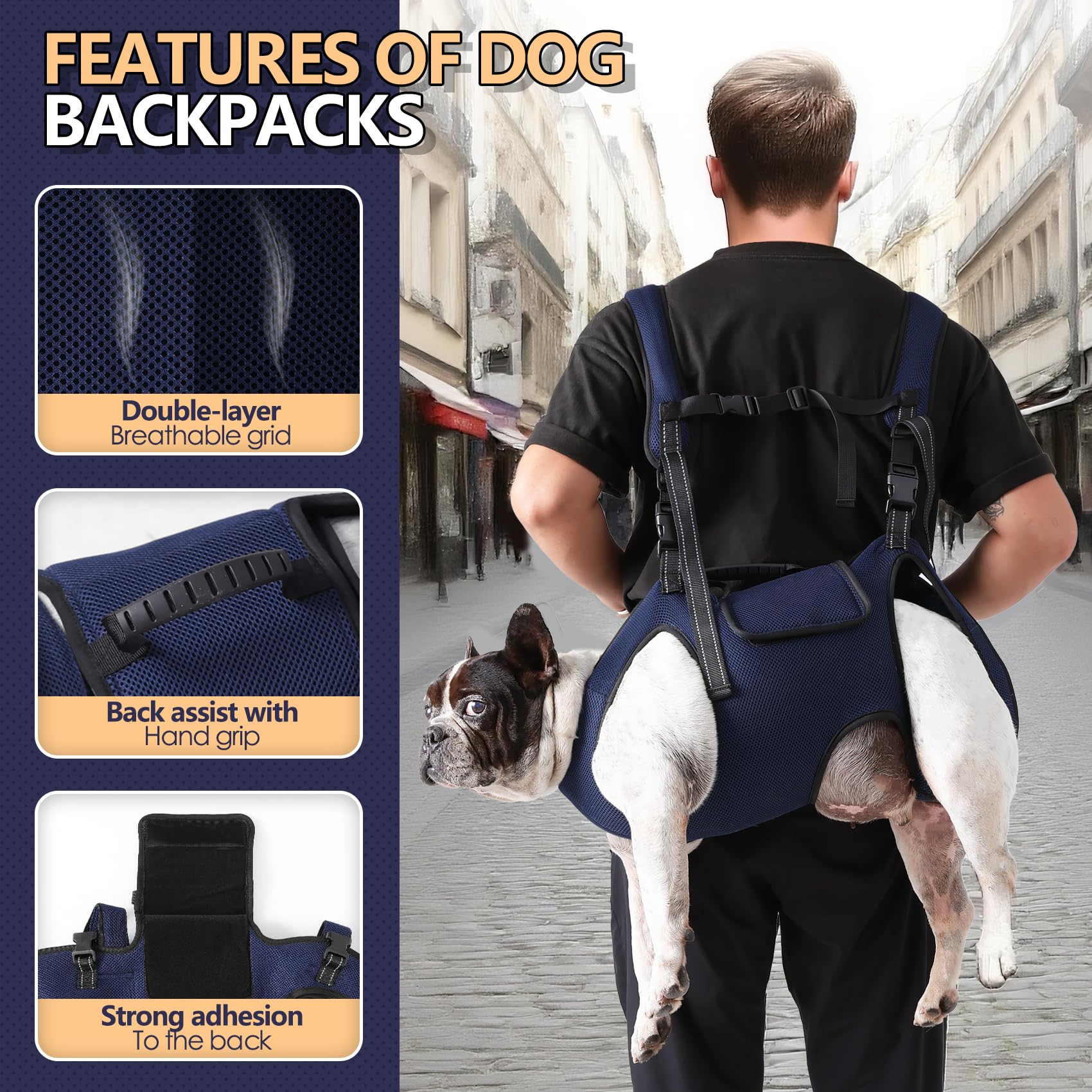 Mochila transportadora para perros con patas fuera con asa de transporte, bolsa de viaje multifuncional para perros medianos y grandes, ideal para camping, ciclismo y viajes al aire libre (L)