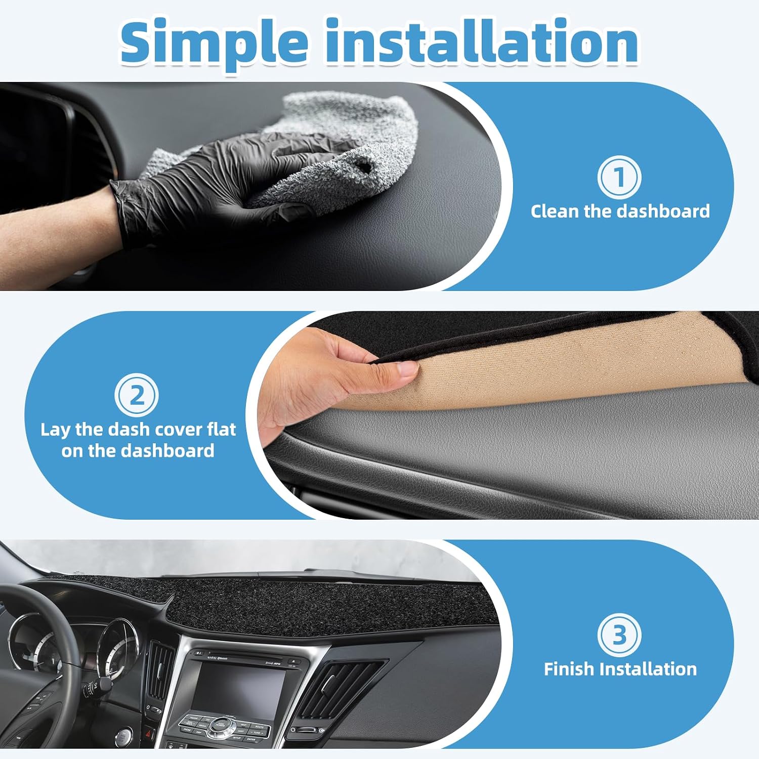Dash Cover Mat Compatible with Hyundai Sonata 2011-2014 Non-Slip Dashboard Cover Mat Sunshade UV Rays Protector Interior Accessories