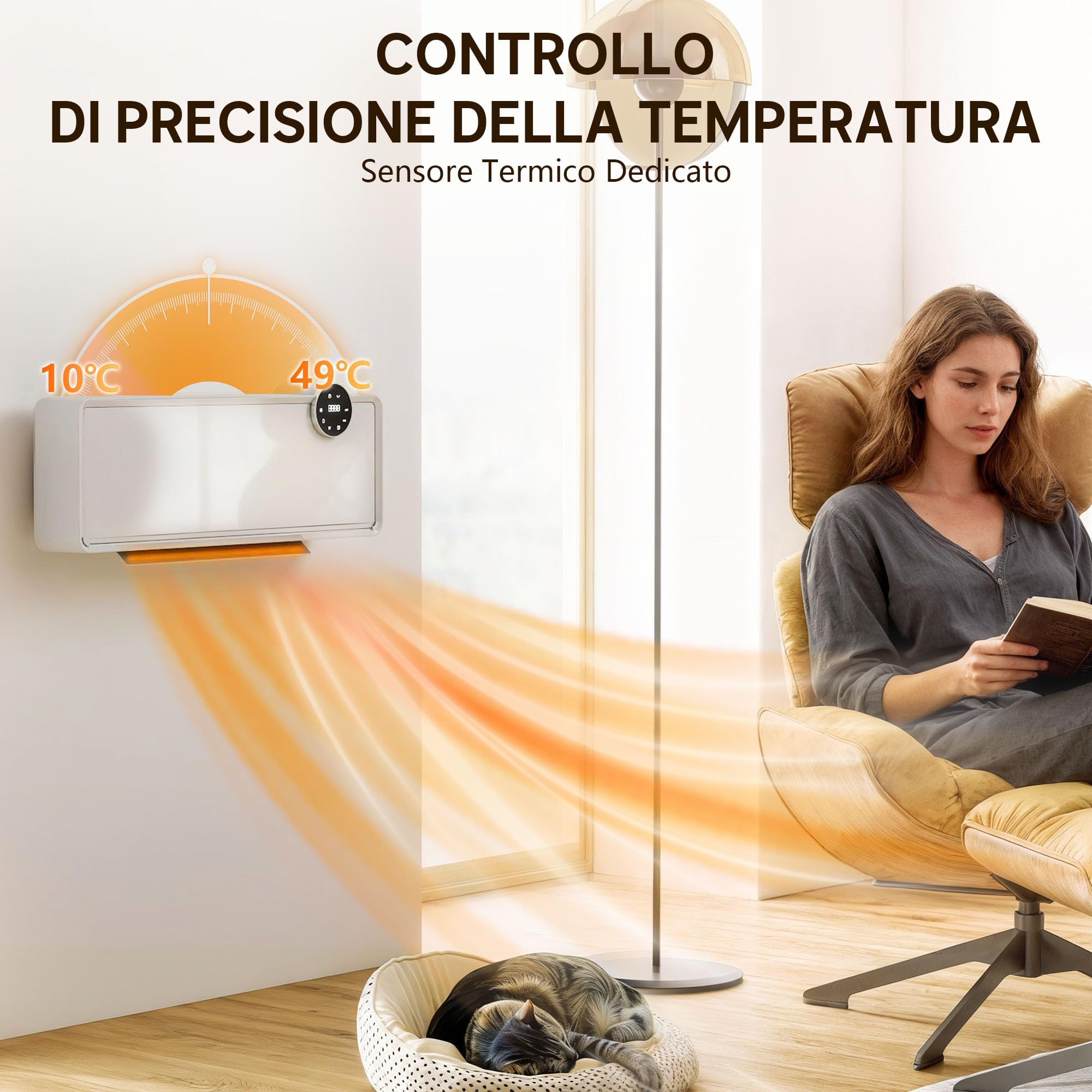HOMCOM Stufa Ceramica Elettrica 2000W Termoventilatore da Parete Bianco | 3 Modalità, Ventilatore e Riscaldamento Regolabile, Timer Settimanale/24 Ore, Rilevazione Finestra Aperta, Telecomando
