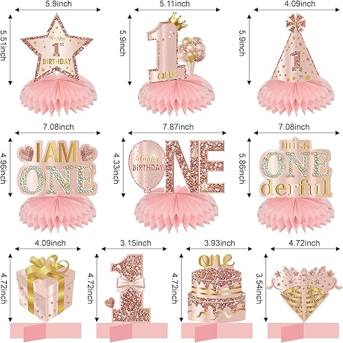 Miniatura 38 de Centros de mesa de cumpleaños de color oro rosa rosa para mujeres y niñas, 8 piezas de centros de mesa de feliz cumpleaños, suministros de fiesta