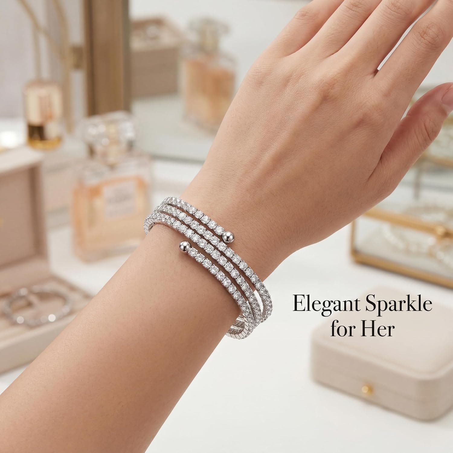 Adjustable Slider Bracelet for Women 18K Gold Plated Cubic Zirconia Bracelet Dainty Fashion Jewelry Gift Wrist Fit Up to 8.43 In