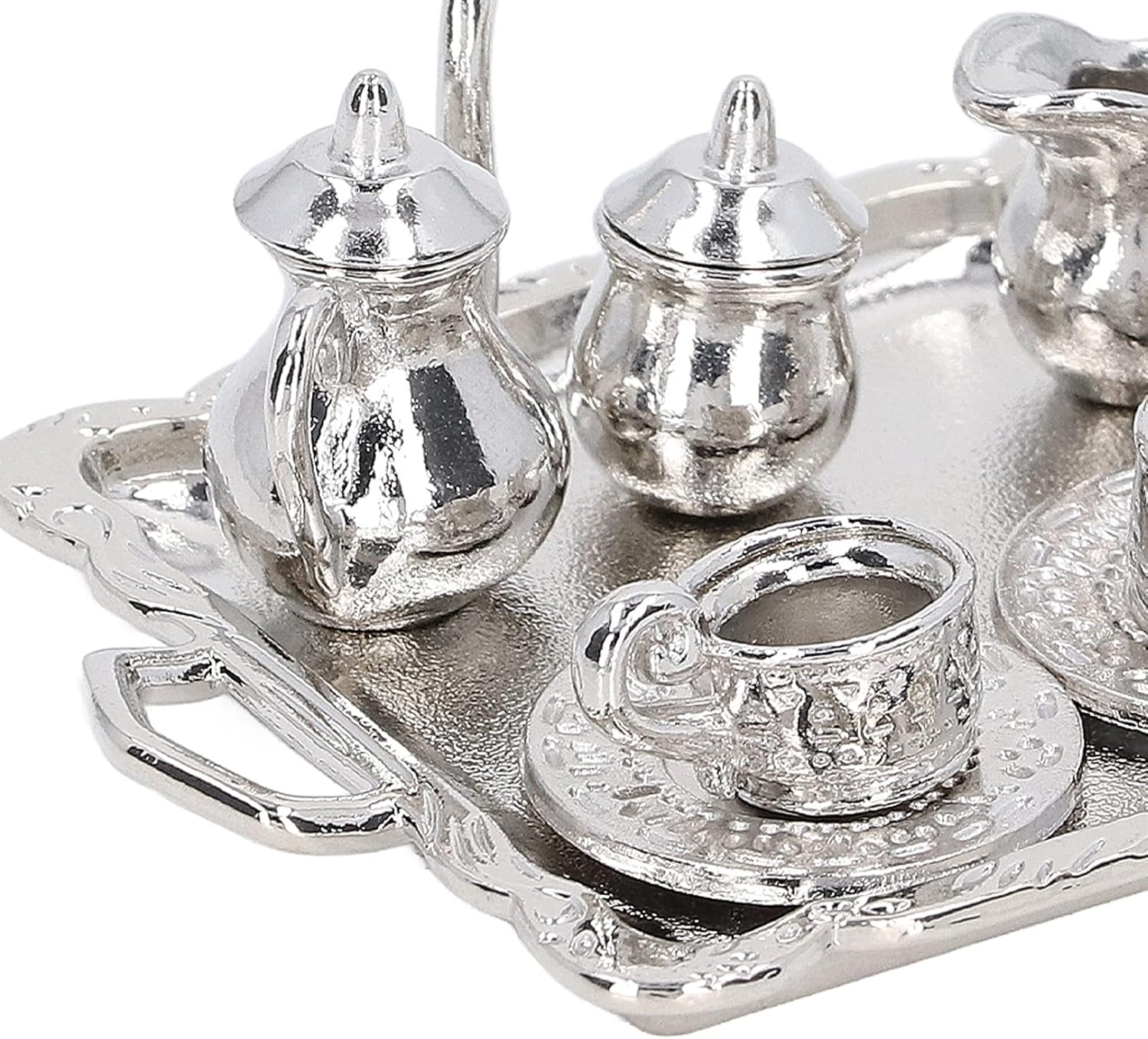 112 Mini Tea Set Metal Scaled Simulation Lifelike Miniature Tea Cup Tray Kit for Dollhouse