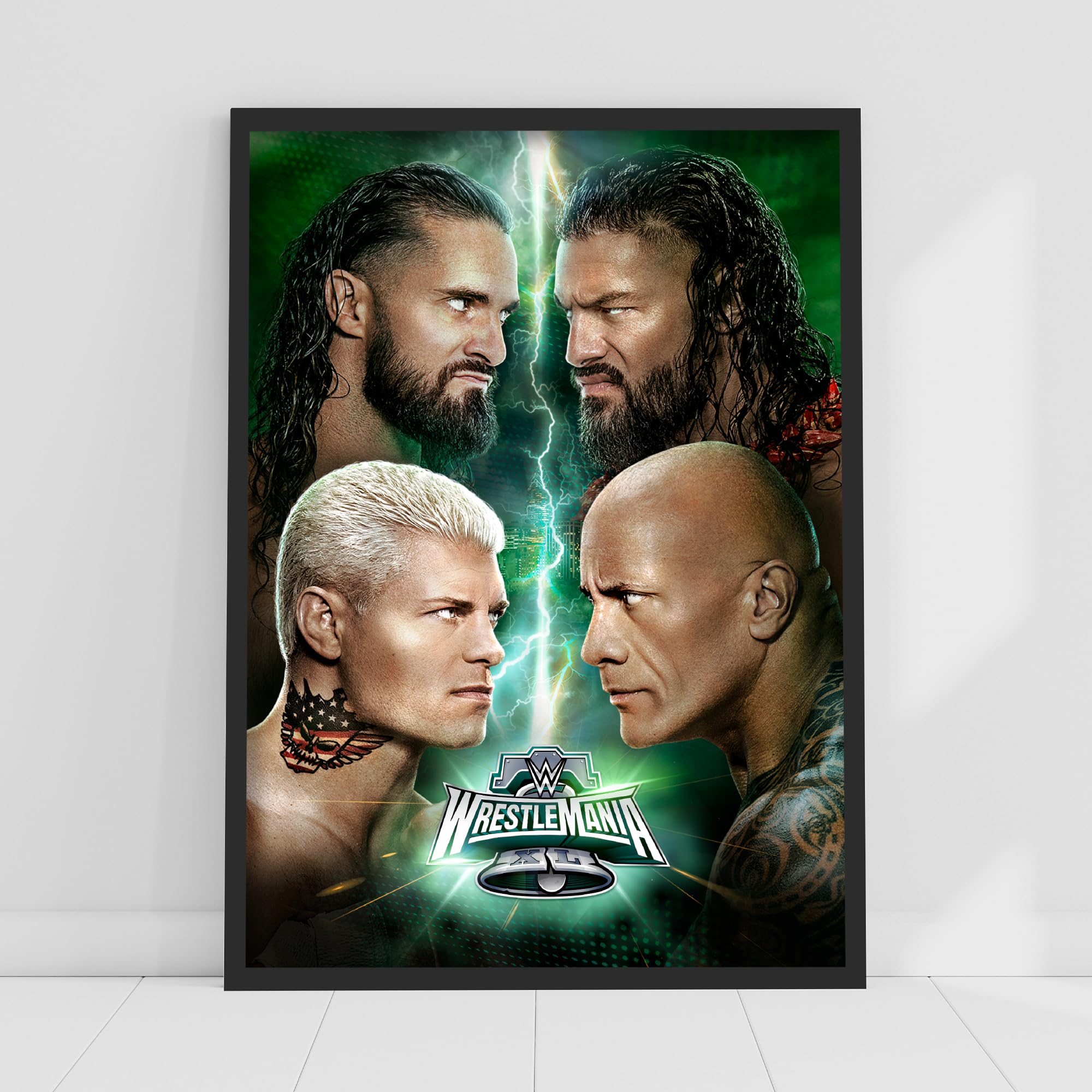 Themed Black Wwe Print - Wrestlemania Xl Lightning Poster Wall Art (21Cm X 29.7Cm - A4)