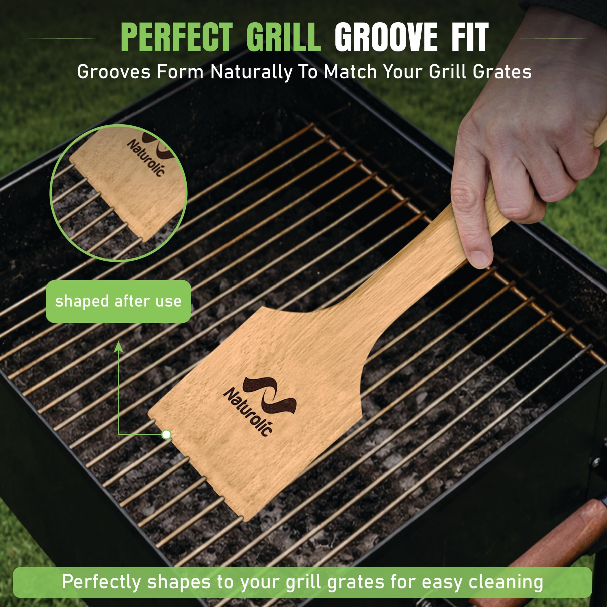 Rascador de parrilla de madera natural para barbacoa de 14 pulgadas, limpiador de parrilla, rascador de madera, limpiador de parrilla y limpiador de barbacoa, rascador de barbacoa sin cerdas