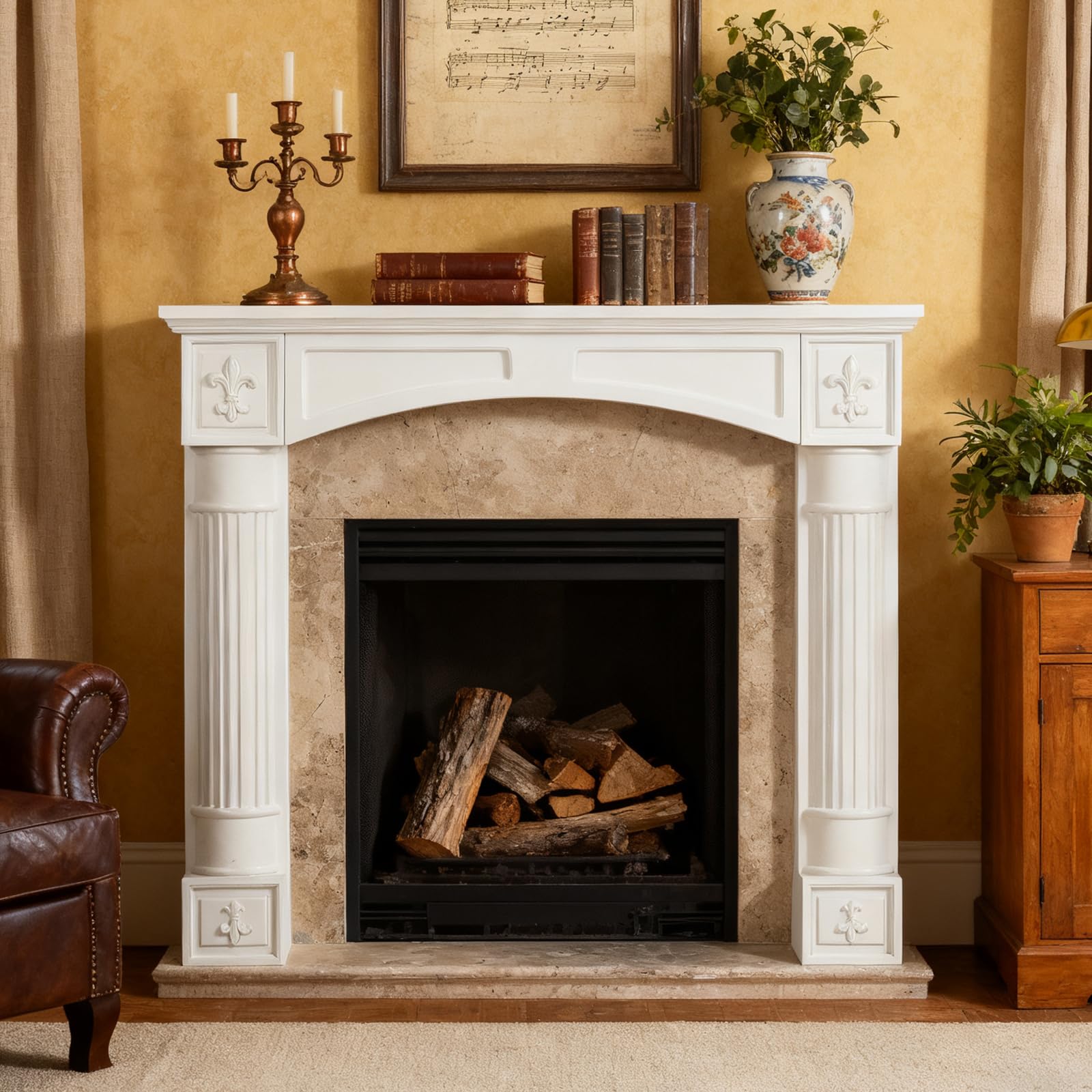 HOMEDIARY Fireplace Mantel Surround, Modern White Fireplace Mantel Frames with Legs for Living Room, Premium MDF with Solid Wood, Decorative Fireplace Surround for Holidays, Anti-Tipping &amp; Waterproof