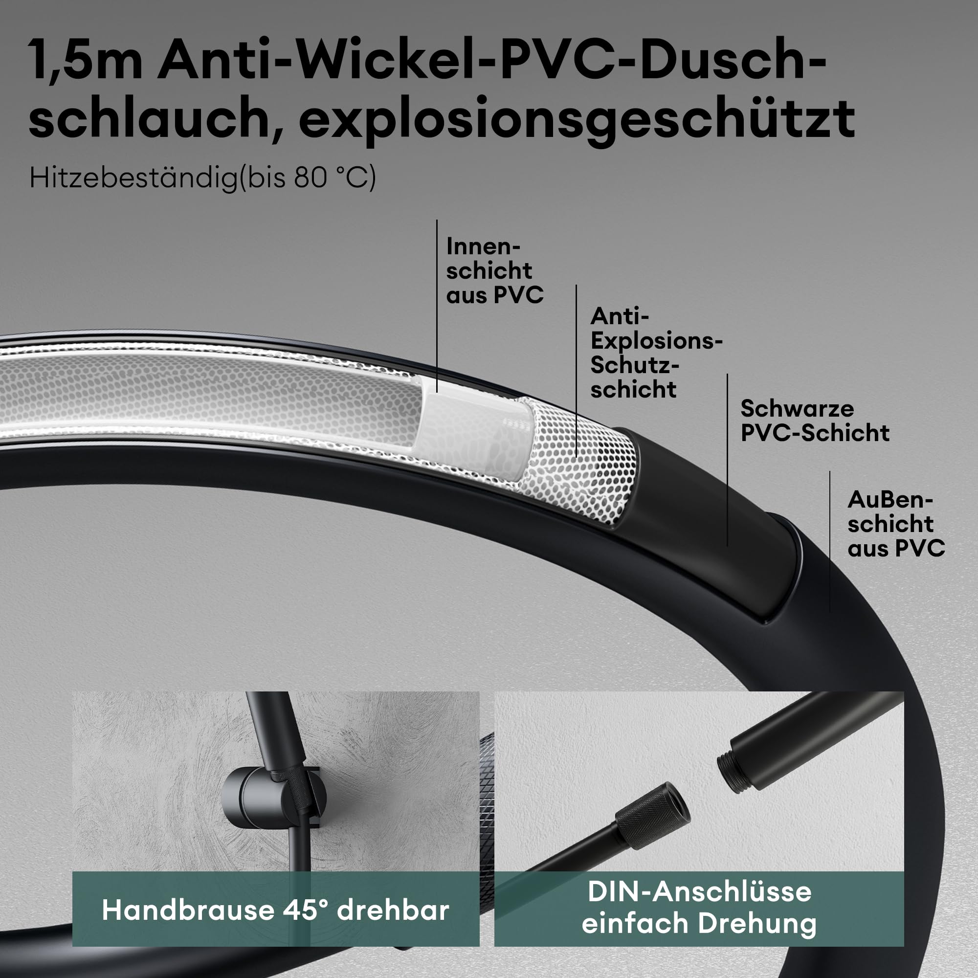 Mai & Mai Thermostat Badewannenarmatur mit Handbrause Matt Schwarz | Wannenarmatur aus Messing, Wannenthermostat 4 Strahlarten Wandarmatur für Badewanne, inkl. Brauseschlauch Duschsystem8