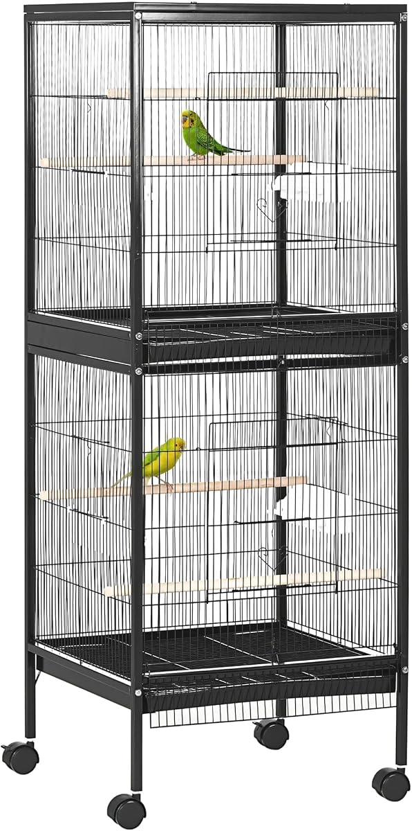 PawHut Large Bird Cage 1.7 ft. Width for Wingspan 55", Black | Bird Aviary Indoor, Multi-Door Design, Fit for a Canary, Finch, Conure