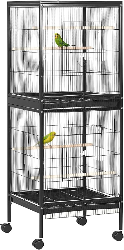 PawHut Large Bird Cage 1.7 ft. Width for Wingspan 55", Black | Bird Aviary Indoor, Multi-Door Design, Fit for a Canary, Finch, Conure