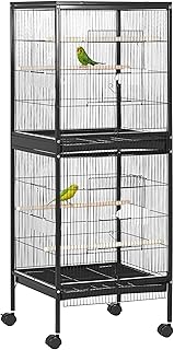 PawHut Large Bird Cage with 1.7 ft. Width for Wingspan, Bird Aviary Indoor with Multi - Door Design, Fit for a Canary, Finch, Conure, 55\