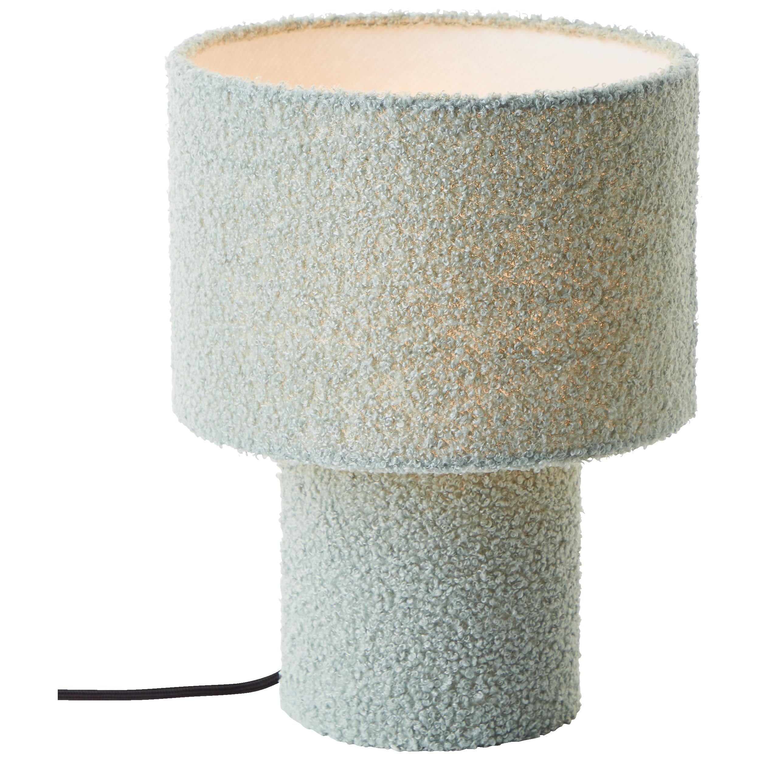 Lightbox Nacht-Tischlampe | Ø 23 cm, 30 cm Höhe | Tischleuchte mit Wipp-Schalter & hochwertigem Teddy-Stoff | E27 Fassung | flauschige Schlafzimmer-Lese-Lampe aus Metall/Textil in Grün