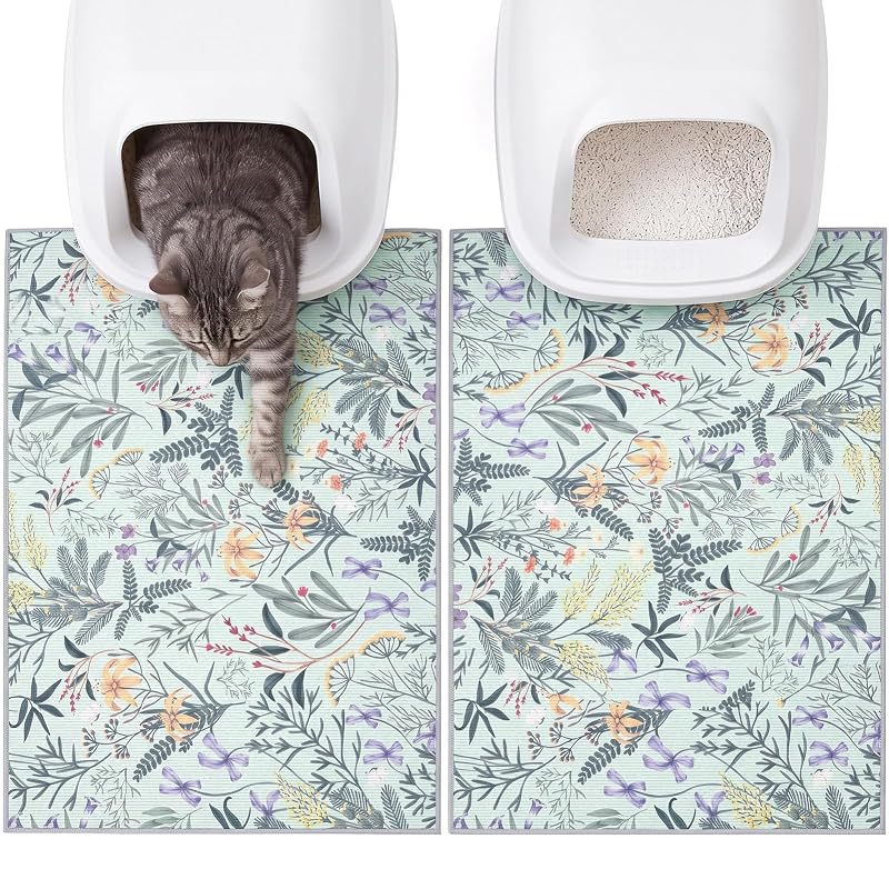 Tapete para Caixa de Areia para Gatos Bienbee, Lavável à Máquina, Green Leaves, 83,82 x 55,88 cm, 2 unidades