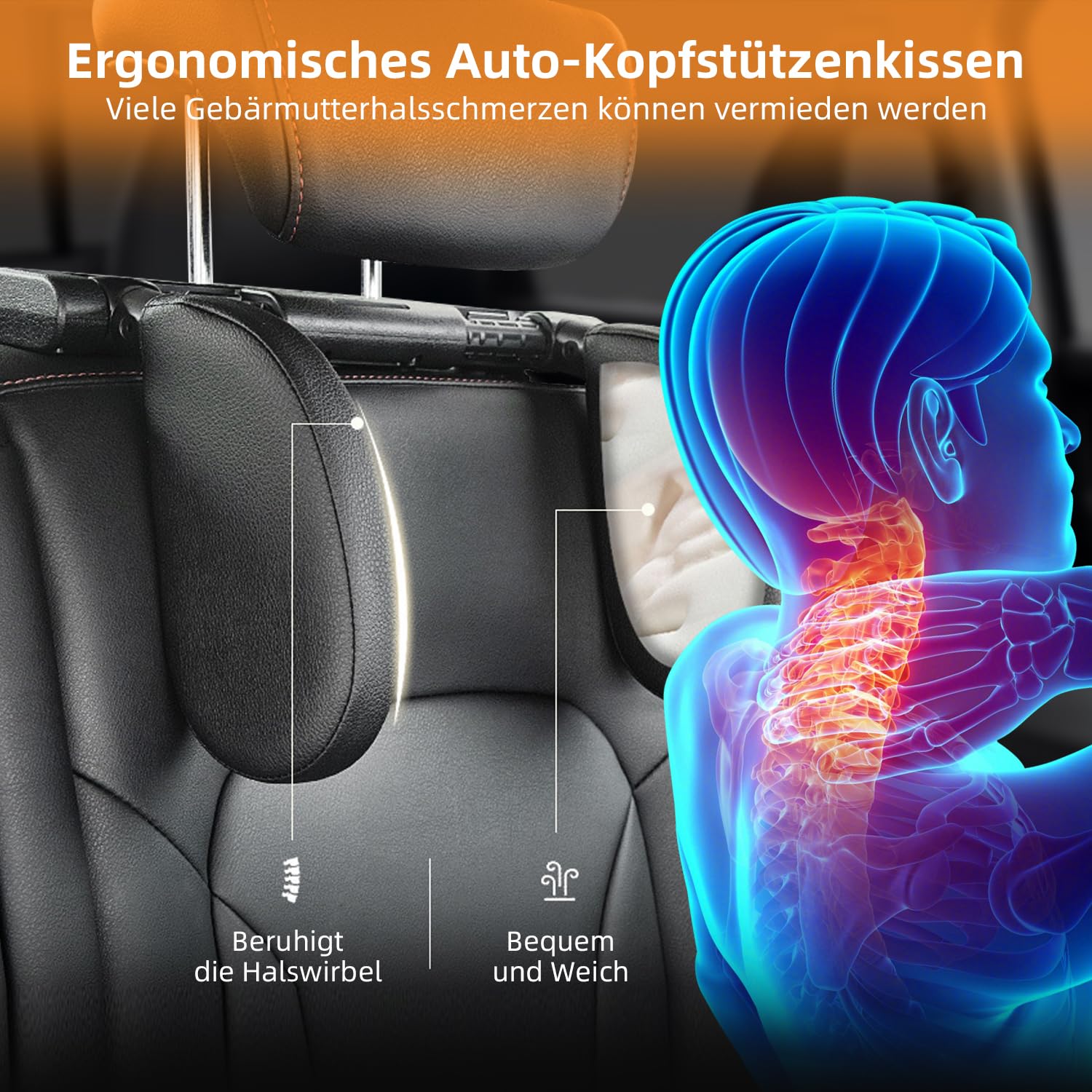 Kopfstütze Auto Kinder, 180 Grad Verstellbares Nackenkissen, Nackenstütze für Kinder und Erwachsene, Kopf- und Nackenstütze