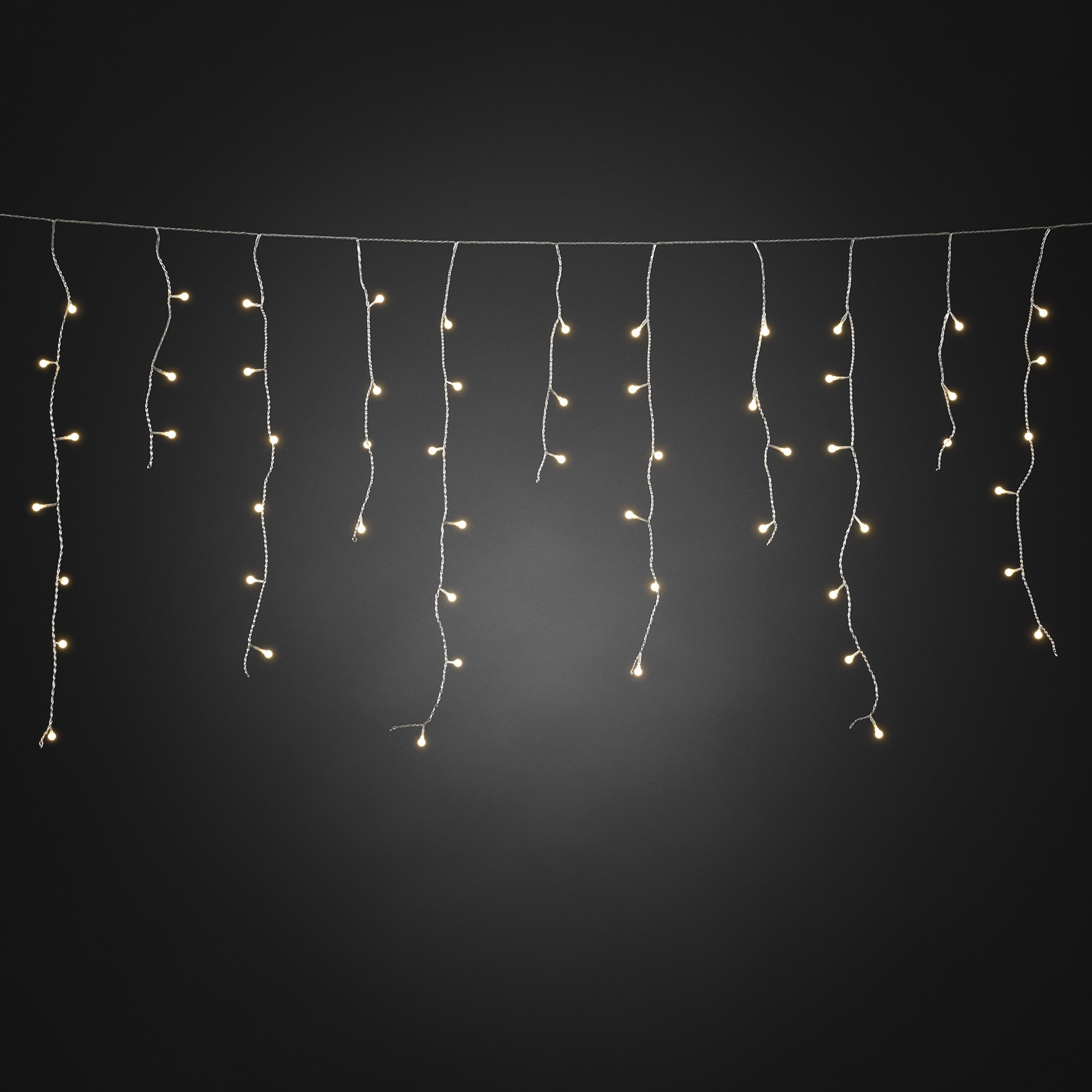 Konstsmide LED Eisregen Lichtervorhang, mit weißen Globes, 200 warm weiße Dioden, 24V Außentrafo, transparentes Kabel - 3672-103
