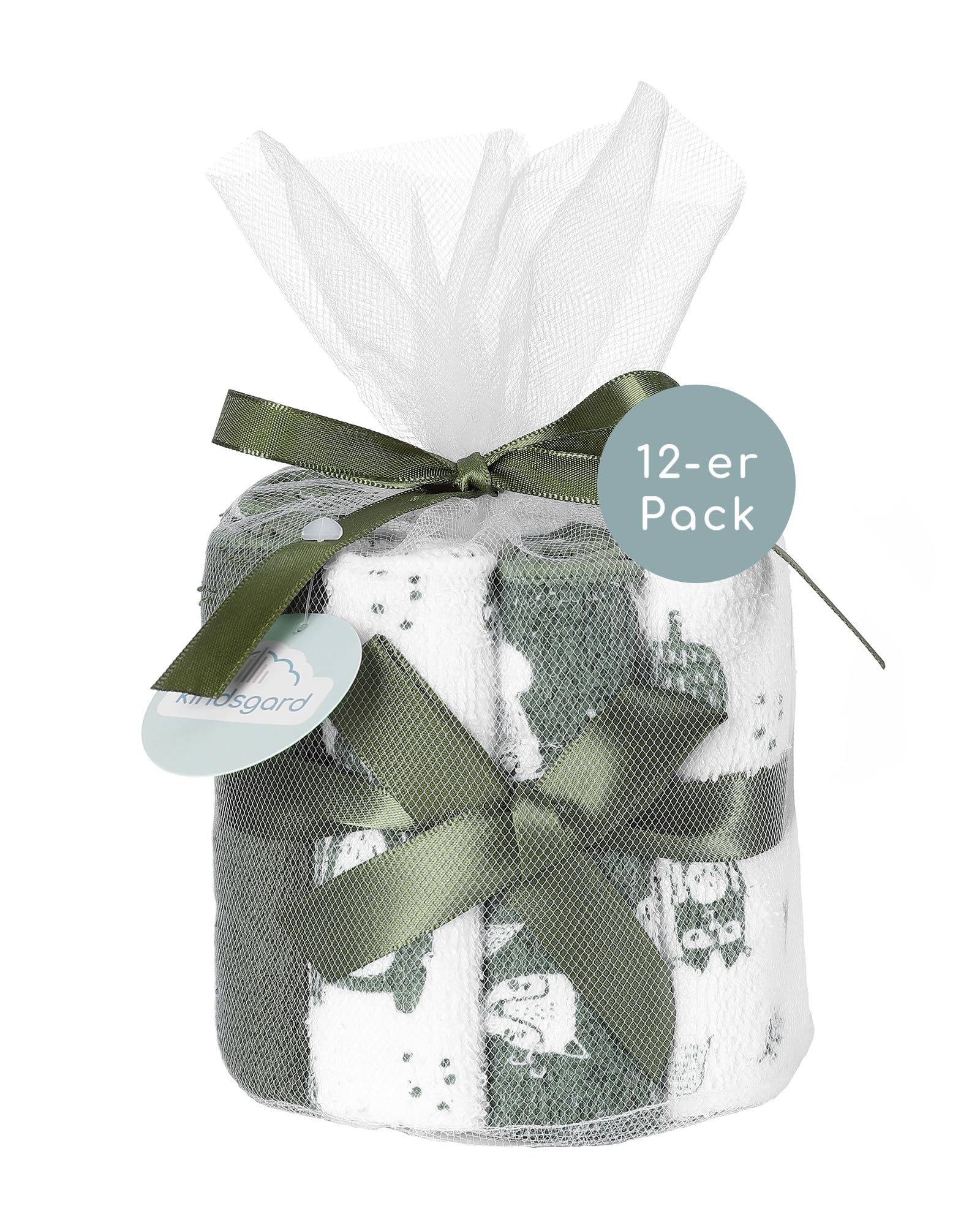 Kindsgard Waschtücher - 12er Pack - 20x20cm - 100% Baumwolle - Waschlappen - sehr weich & sanft - hautfreundlich - waschmaschinenfest - pflegeleicht - Baby & Kleinkindpflege - Olive