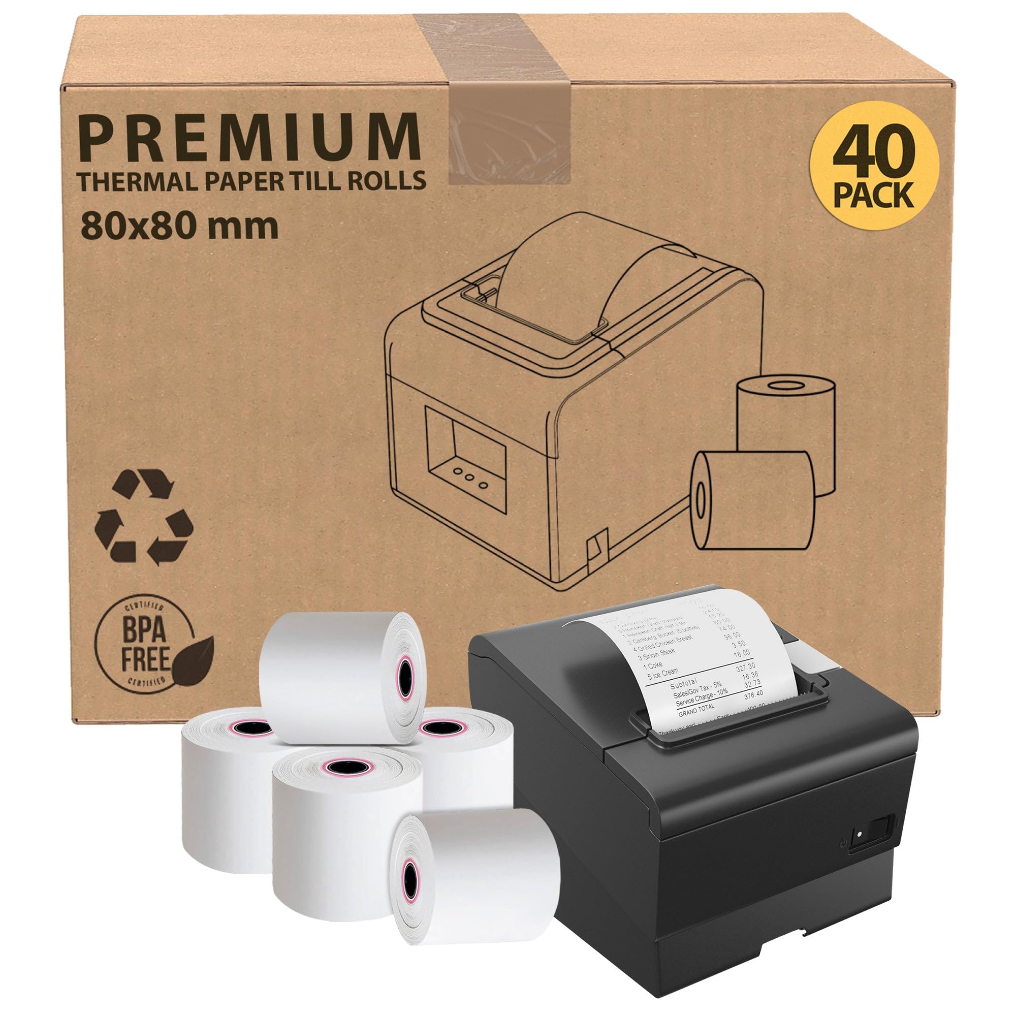 iSOUL 80X80mm Smudge Free Till rolls for PDQ Machines 40 Pack Thermal Receipt Printer Rolls Card Machine Paper Rolls for Sam 4S POS-XQ1 Star Micronics TSP100 Series Bixolon SRP Citizen CT Flex Desktop