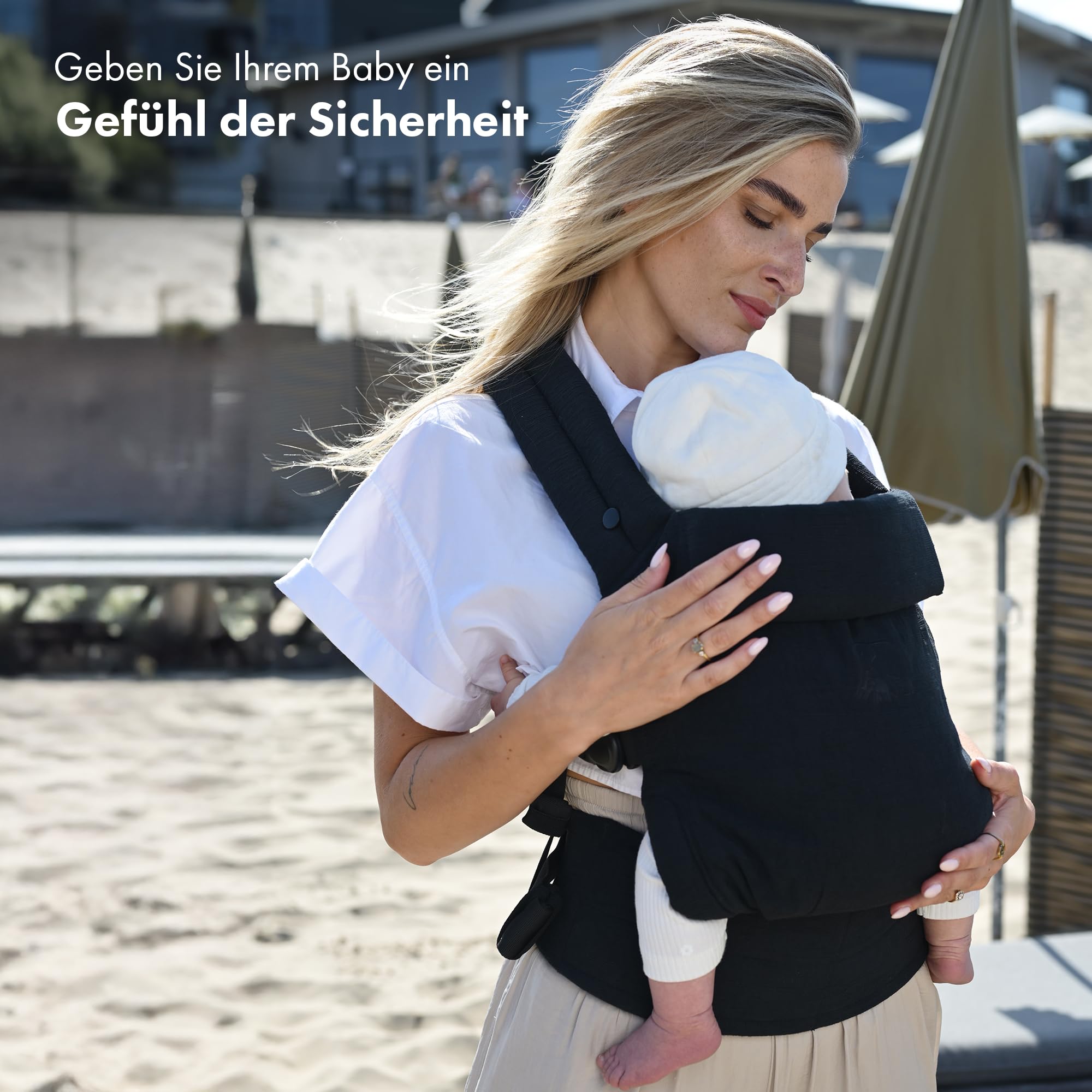 Deryan Amora 2-in-1 Babytrage, Ergonomisch, Umwandelbar aus 100% Baumwolle, Baby Carrier für Kleinkind (0-2 Jahre, 3-20 kg), Ergonomische M-Position, X-Rücken, Ein-Klick-Schnalle (Schwarz)