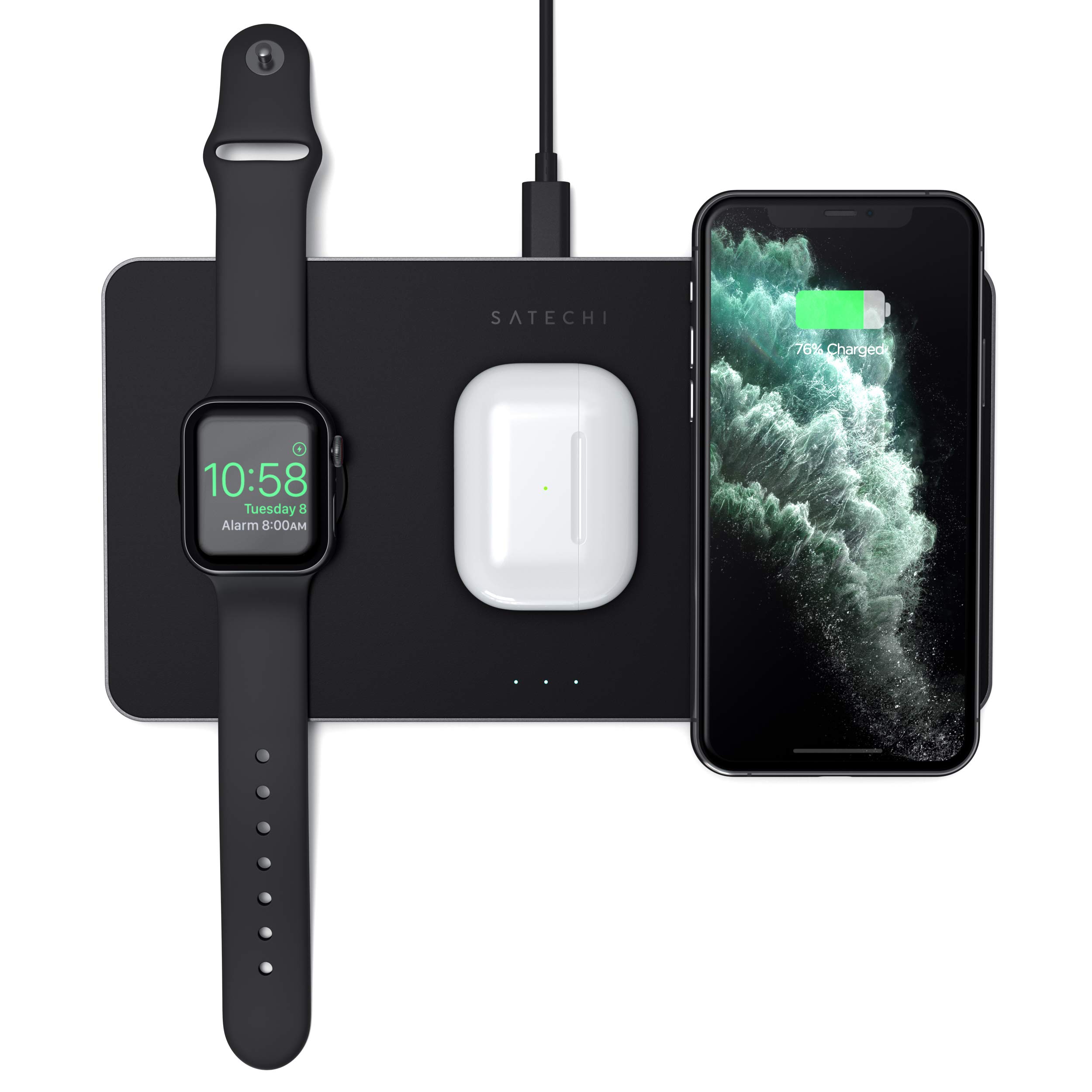 Satechi Trio Wireless Charging Pad - Qi-Certified - Compatible with iPhone  11 Pro Max/11 Pro/11, AirPods Pro, Apple Watch Series 6/SE/5/4/3/2/1 - Does  Not Support iPhone 12 with Magnet- Buy Online in Bahrain at Desertcart -  206658244.