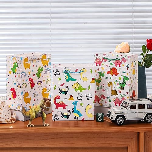 Miniatura 6 de Carnation Bolsas de regalo para bebé, paquete de 4 bolsas de regalo de tamaño pequeño con asas para cumpleaños de niños, baby shower, (9.25 x 6.9 x