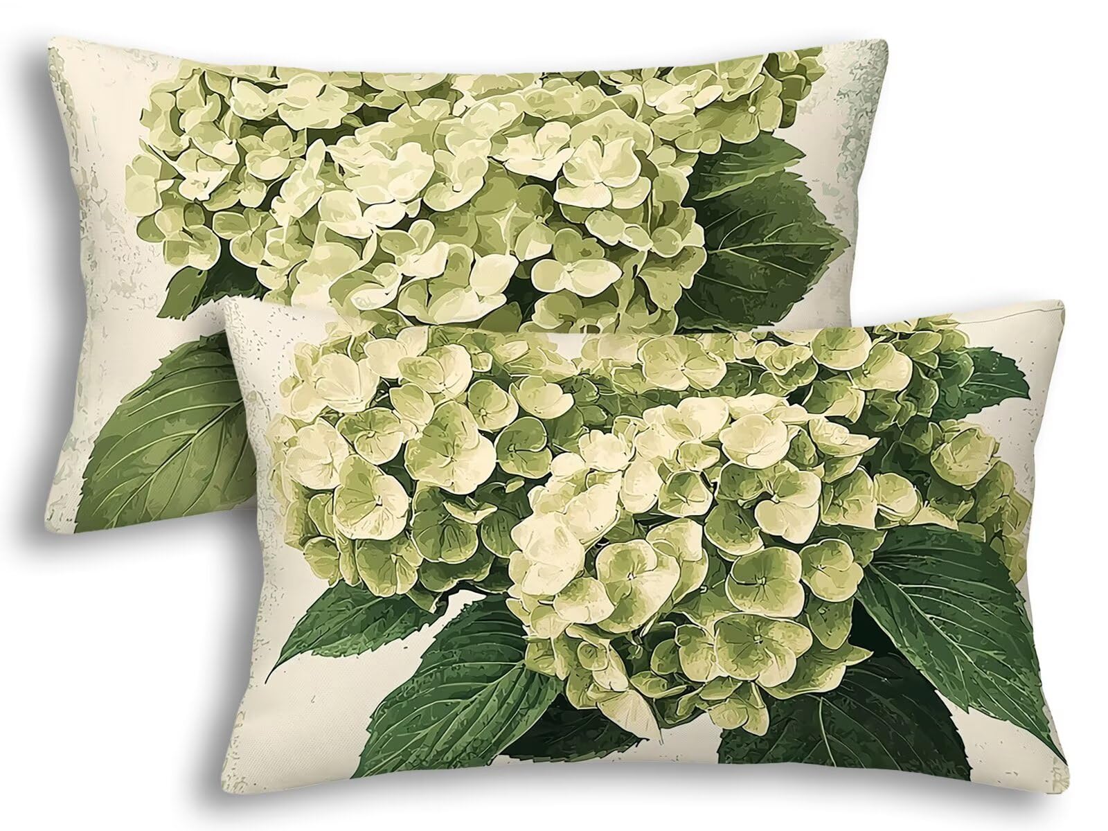 Taie oreiller extérieur lin imperméable 40x80 vert motif fleur élégant