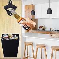 Vista 4 de Abridor de botellas de cerveza de hierro fundido negro montado en la pared con colector de tapas (paquete de 2)