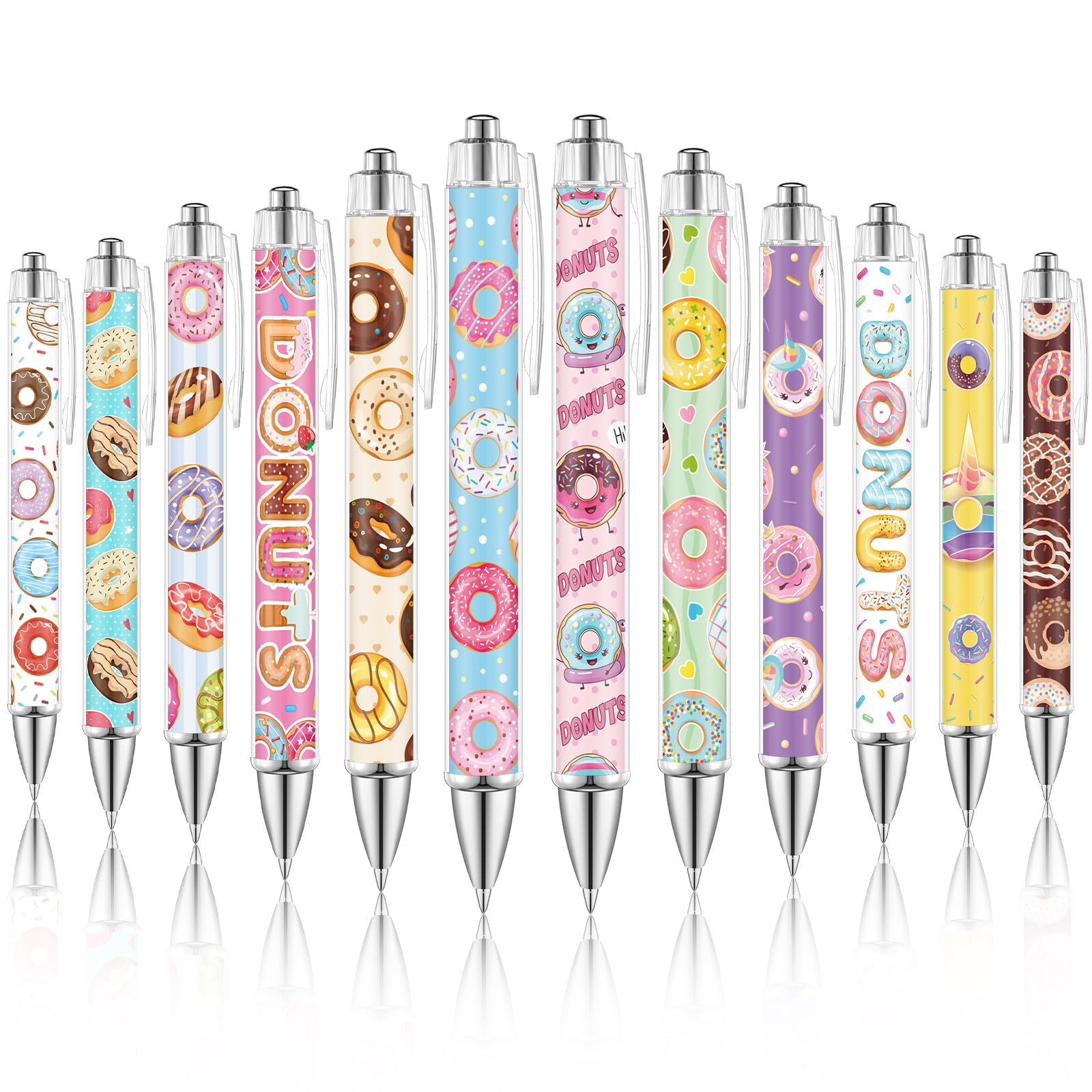 Dispowreath 12 Pcs Donut Ballpoint Pens, 1.0 mm Black Ink for Office | Sweet Candy Lover Gift, Colorful Donut Prints, Dessert Theme Writing Pens, School Office Party Favor, Birthday Supplies