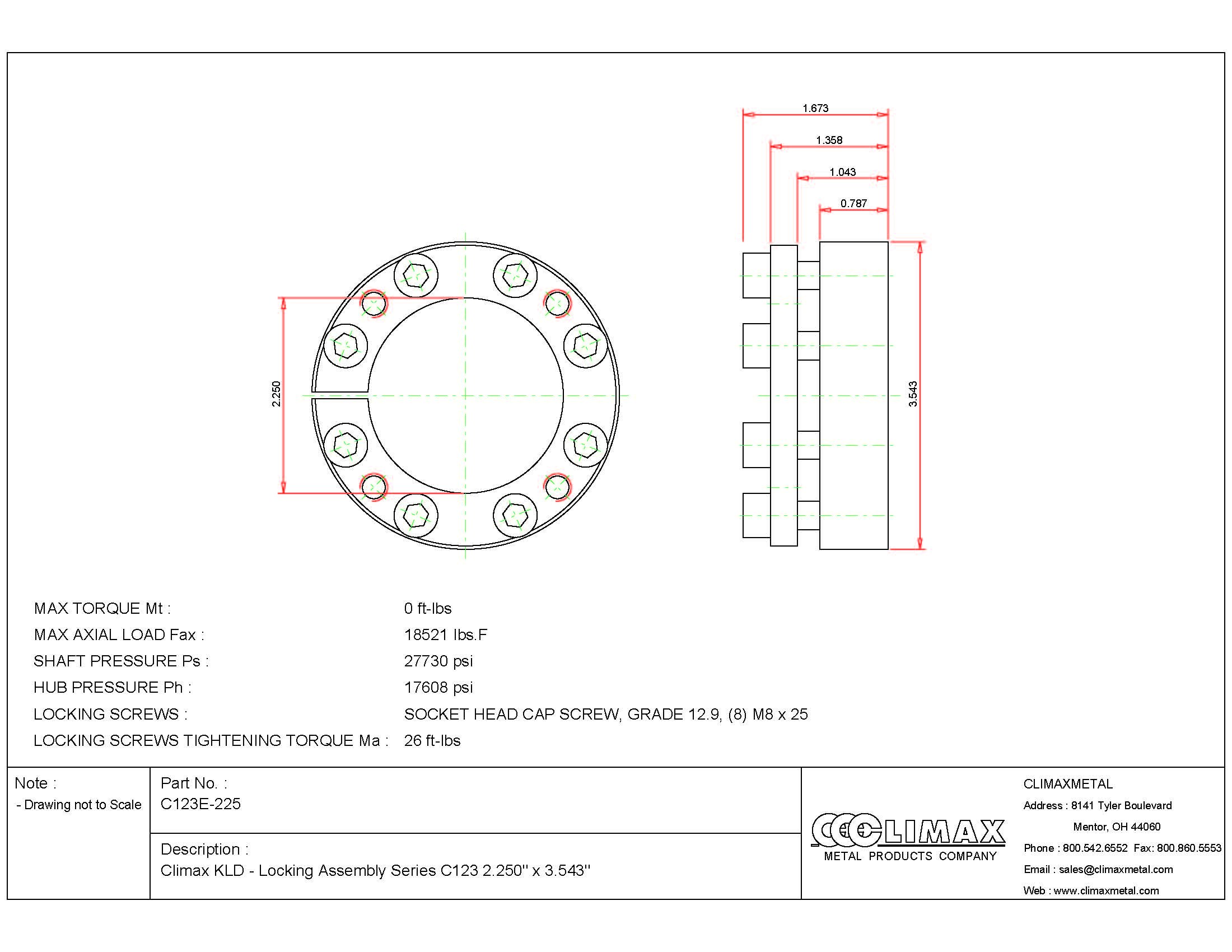 Climax Metals C123E-225 Series 123 Locking Assembly, Steel, 2.25