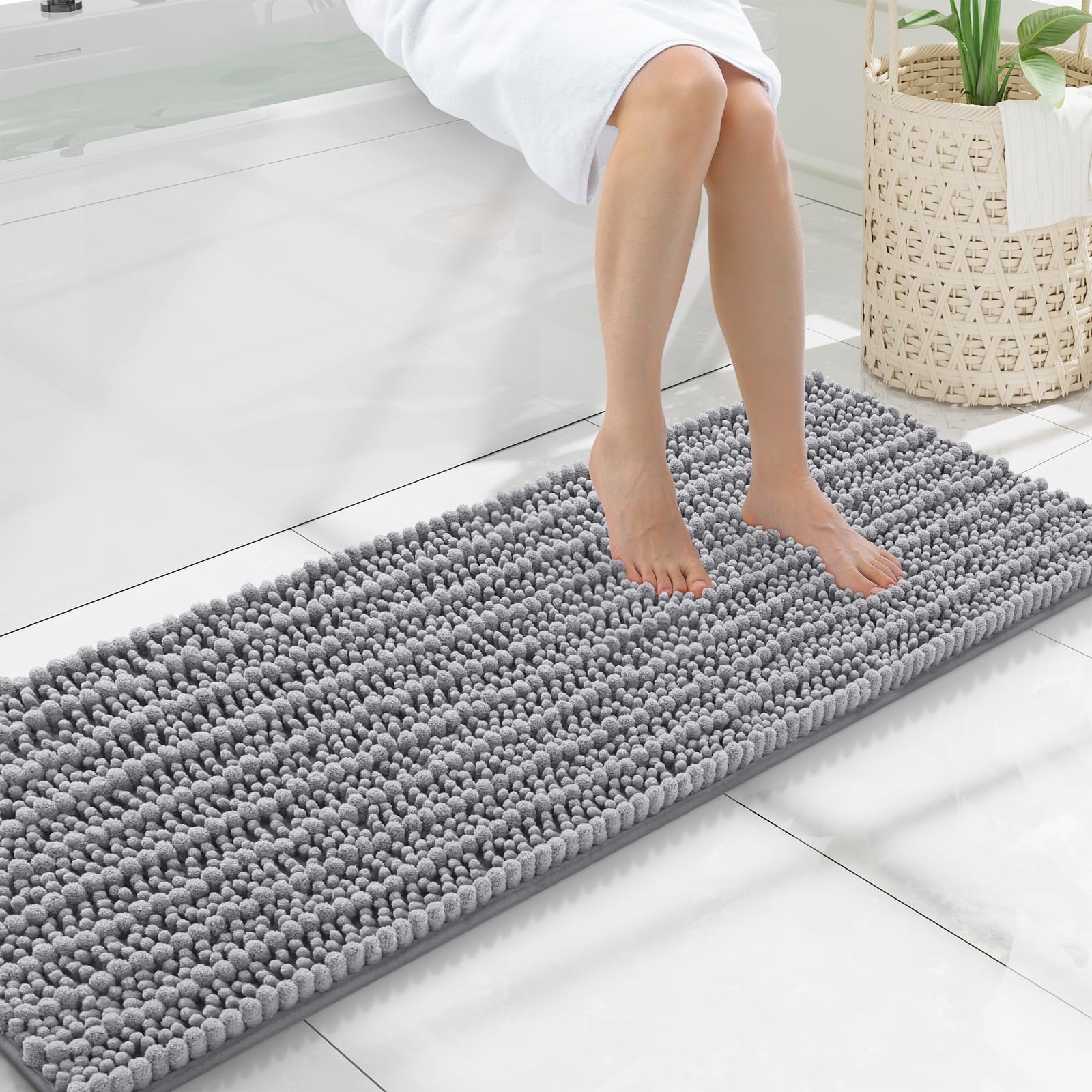 Smiry Bathroom Rugs Mat 47x17, Extra Soft Absorbent Chenille Bath Rugs, Non Slip Rubber Backing Machine Washable Quick Dry Bath Mats for Bathroom