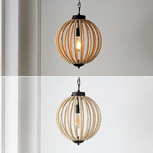 Miniatura 5 de JONATHAN Y JYL9930A Abril 12.5" 1-Light Rustic Bohemian Hierro/Madera Bead LED Colgante Contemporáneo, Moderno, Costero Dormitorio Sala, Bronce
