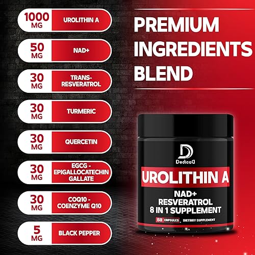 Vista 2 de Urolitina Un suplemento de 1000 mg con NAD+, CoQ10, Resveratrol y 4 más para hombres y mujeres - 60 cápsulas durante 30 días