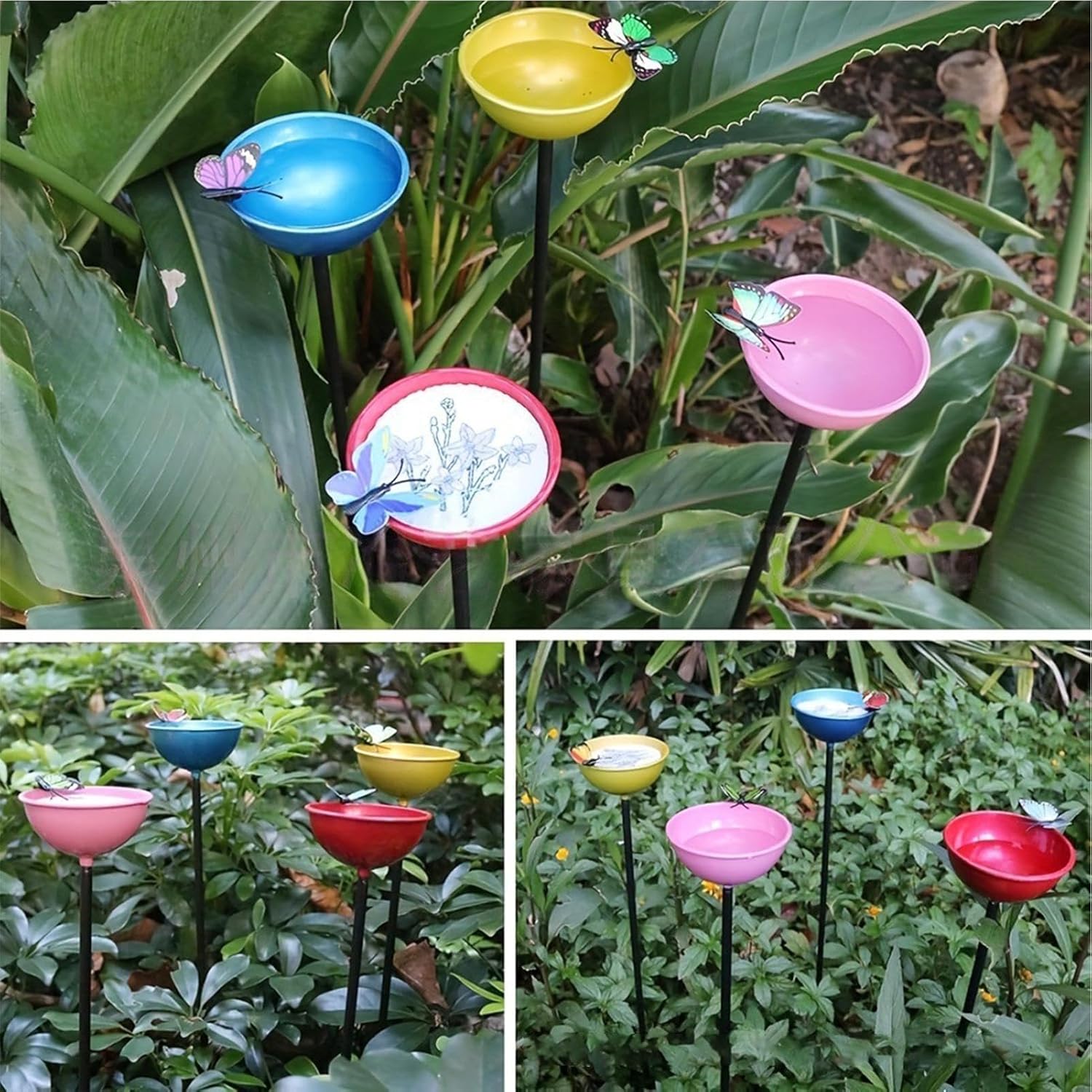 Bee Cup for Garden - 4 Piece Metal Butterfly Bath,Bee Watering Cups - for Outdoor Backyard Yard Patio Home Bird Lawn Deck