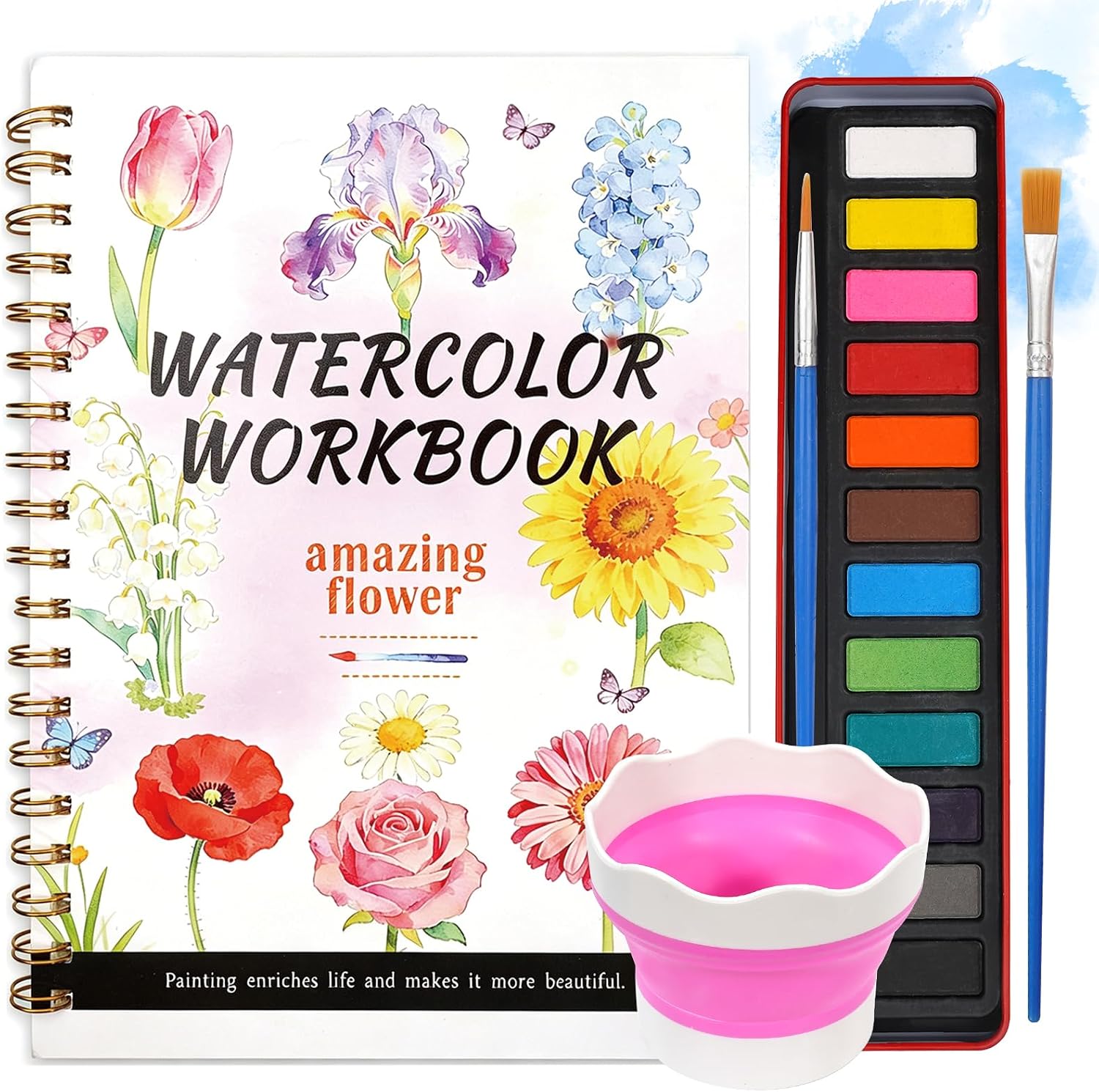 Watercolor Workbook for Adult Beginner, Flower Water Coloring Book