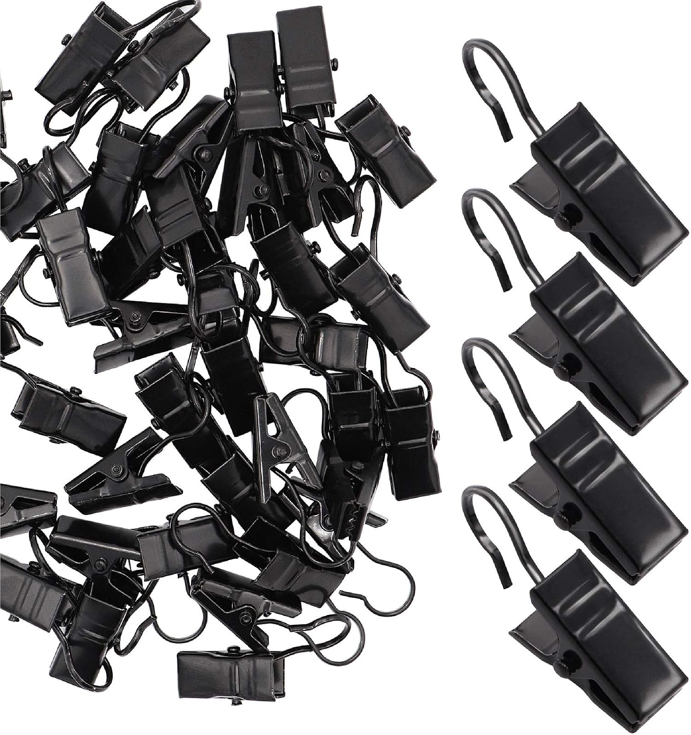 Jeemiter 100 Pieces Black Curtain Clips Hooks Stainless Steel Light Hanger Hooks Party Decor Supplies for Camping Tents, Home Decoration, Photos, Art Craft Display and Outdoor Activities Supplies