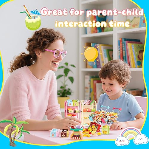 Miniatura 5 de 196Pcs Mini Shopping Cart Basket Trolley Grocery Game Model Miniature Drink Bottle Food Pizza with Box Supermarket Metal Handcart Toy Doll House