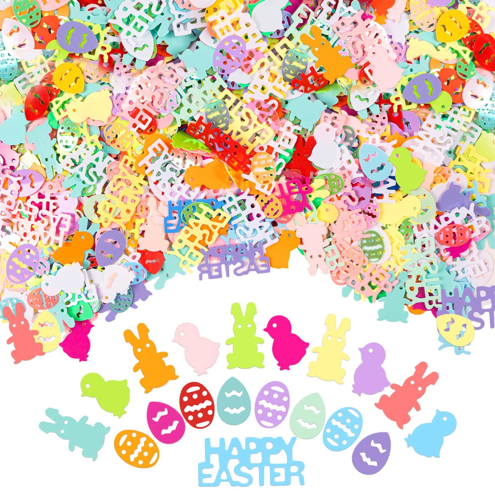 HFXXAD 1500 PCS Easter Confetti Rabbit Egg Chicken Shape Glitter Metallic Foil Table Scatters Confetti for DIY Party Decorations (1.6oz)