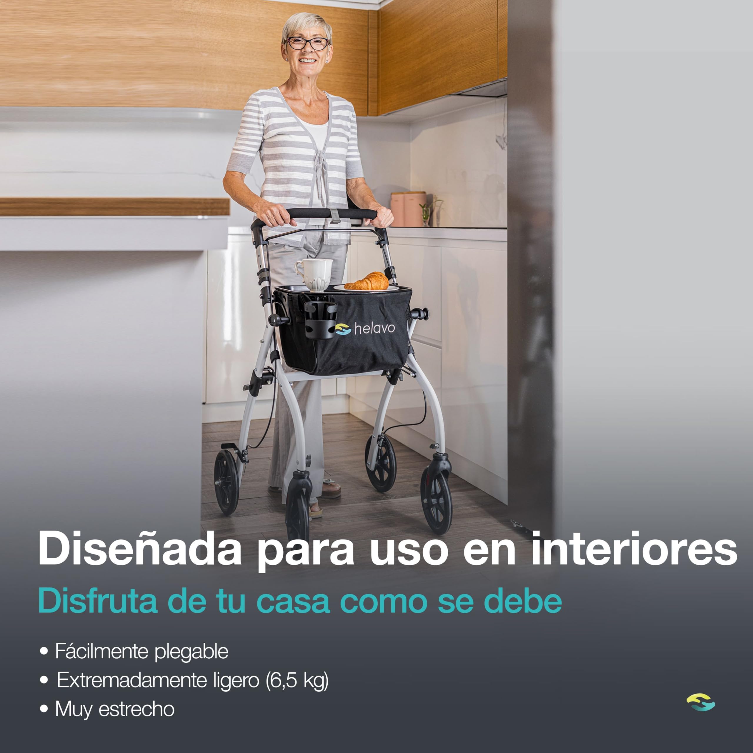 HELAVO Andadores Estrecho y Ligero para Casa - 60 cm de ancho - Andadores para Ancianos con Bandeja
